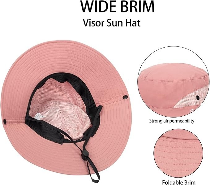 Women’s Summer Sun Hat – Wide Brim Bucket Hat with Ponytail Hole & UV Protection