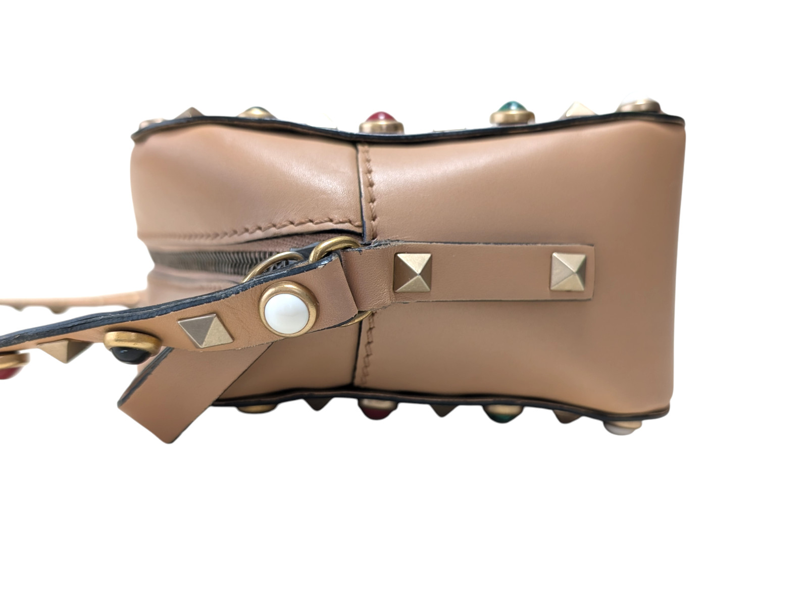 Valentino Garavani Shoulder Bag Purse Rock Studs Leather Beige