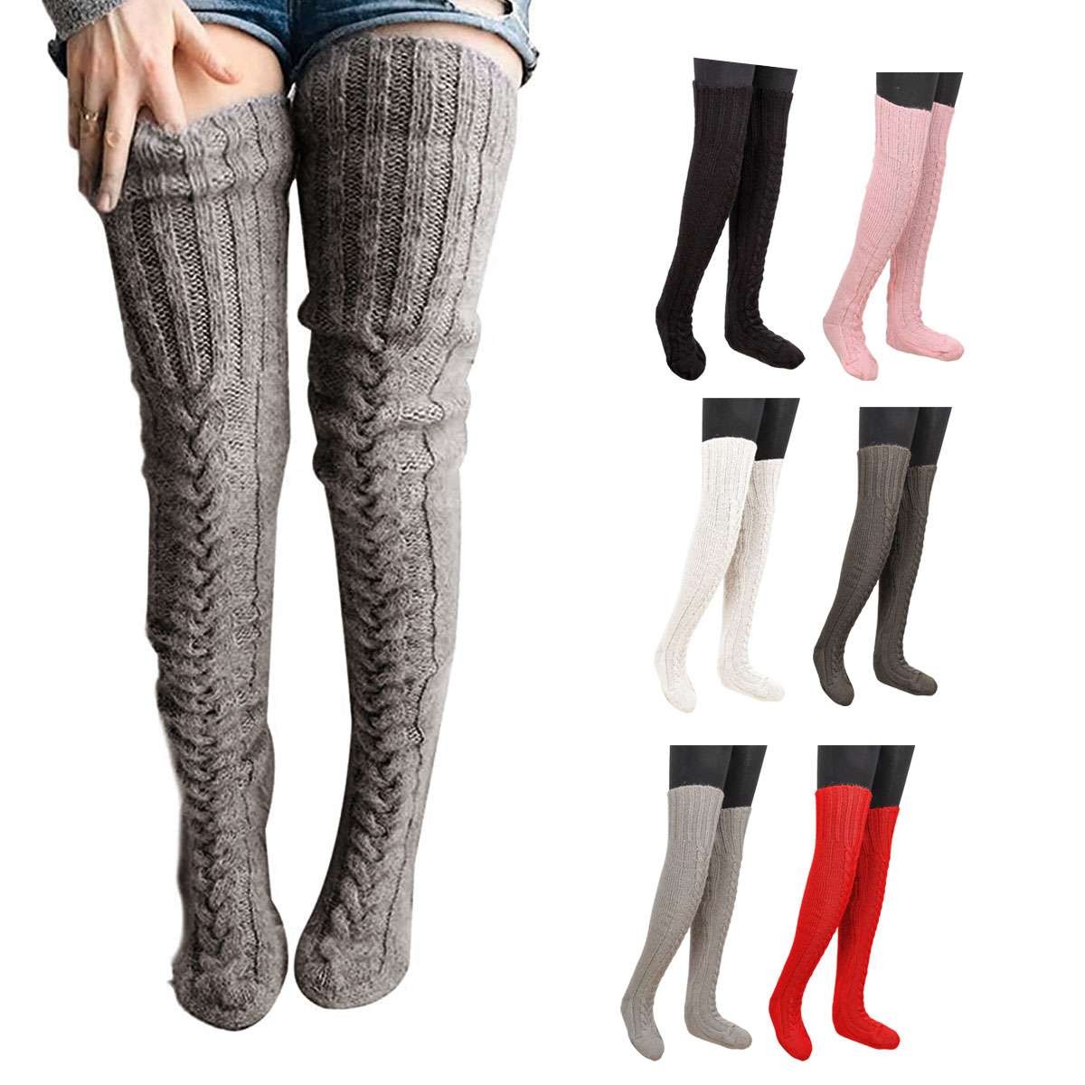 Long Socks Warm Over Knee High Wool Knitted Thick Stockings Thigh Winter Women