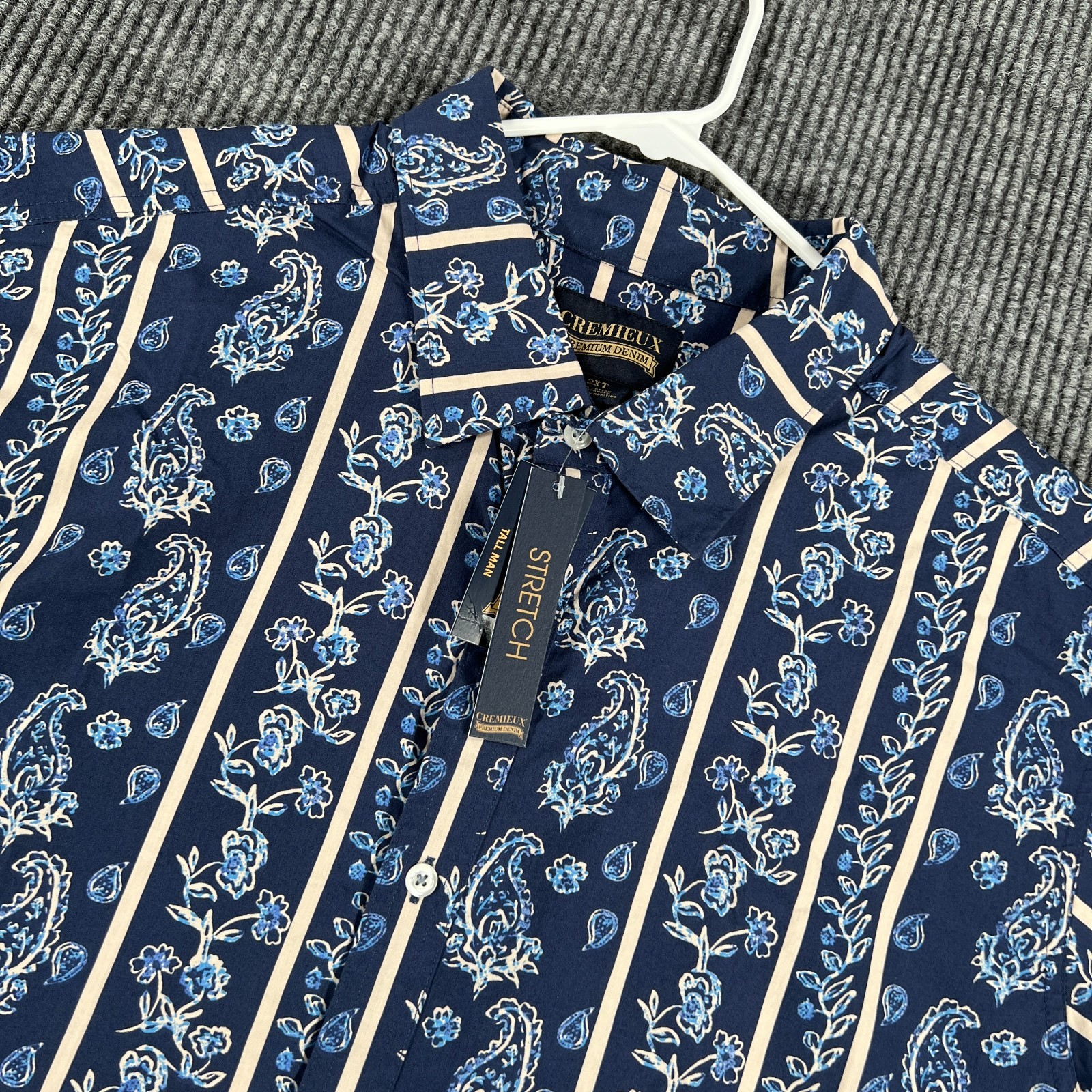Cremieux Shirt Mens 2XT Tall Blue Paisley Short Sleeve Button Up Party New