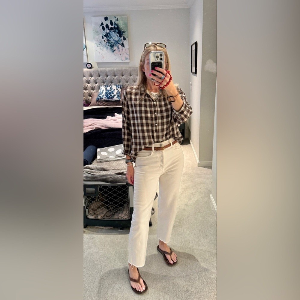 Nili Lotan Myra Brown Plaid Button-Down Shirt in size Small