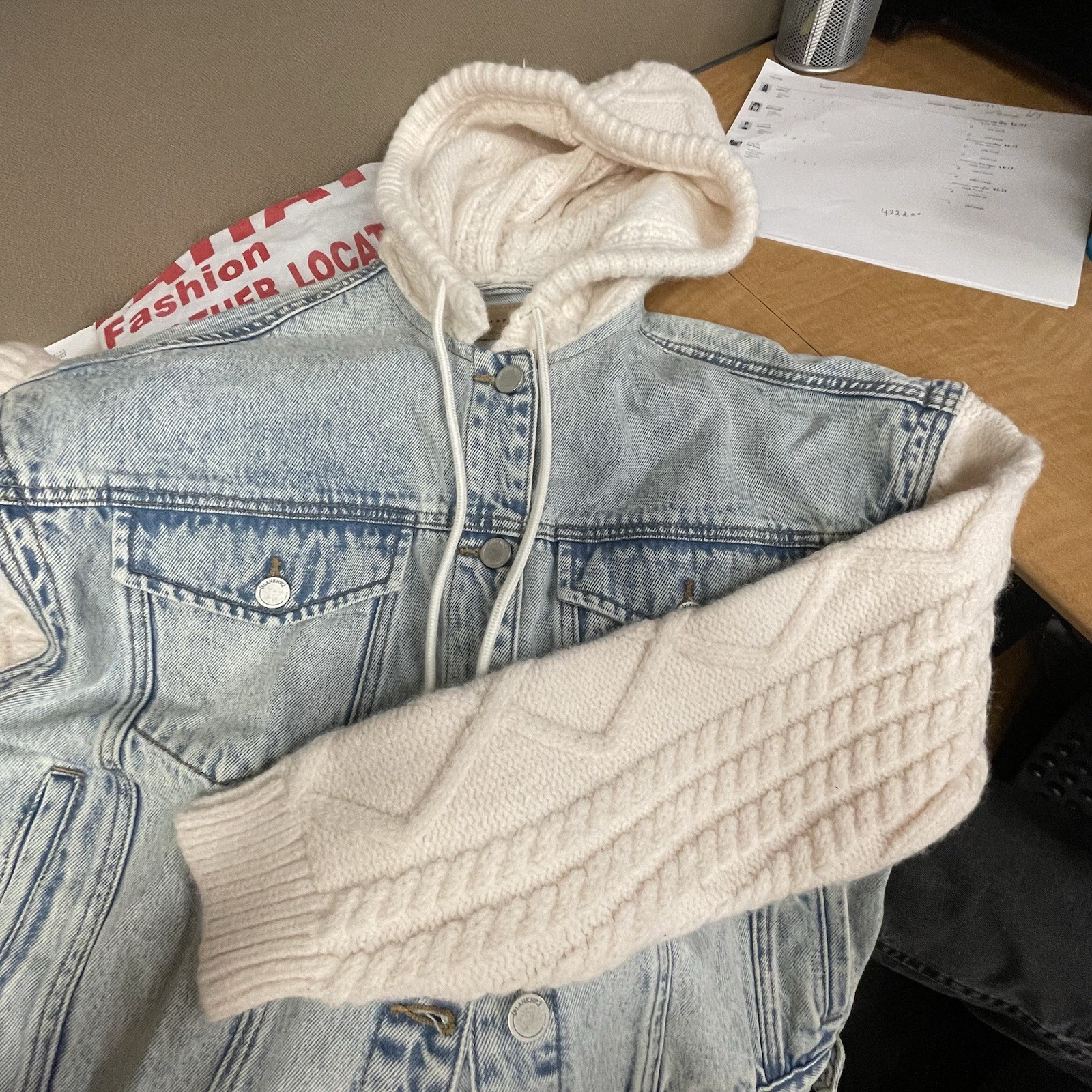 Blank NYC Women’s Small Denim Knit Hoodie Jacket Light Wash Jean Small Sample