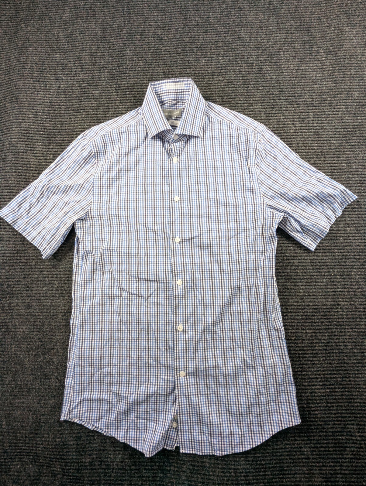 Michael Kors Slim Fit Travel Stretch Dress Shirt Men 14.5 Blue Gingham Button Up