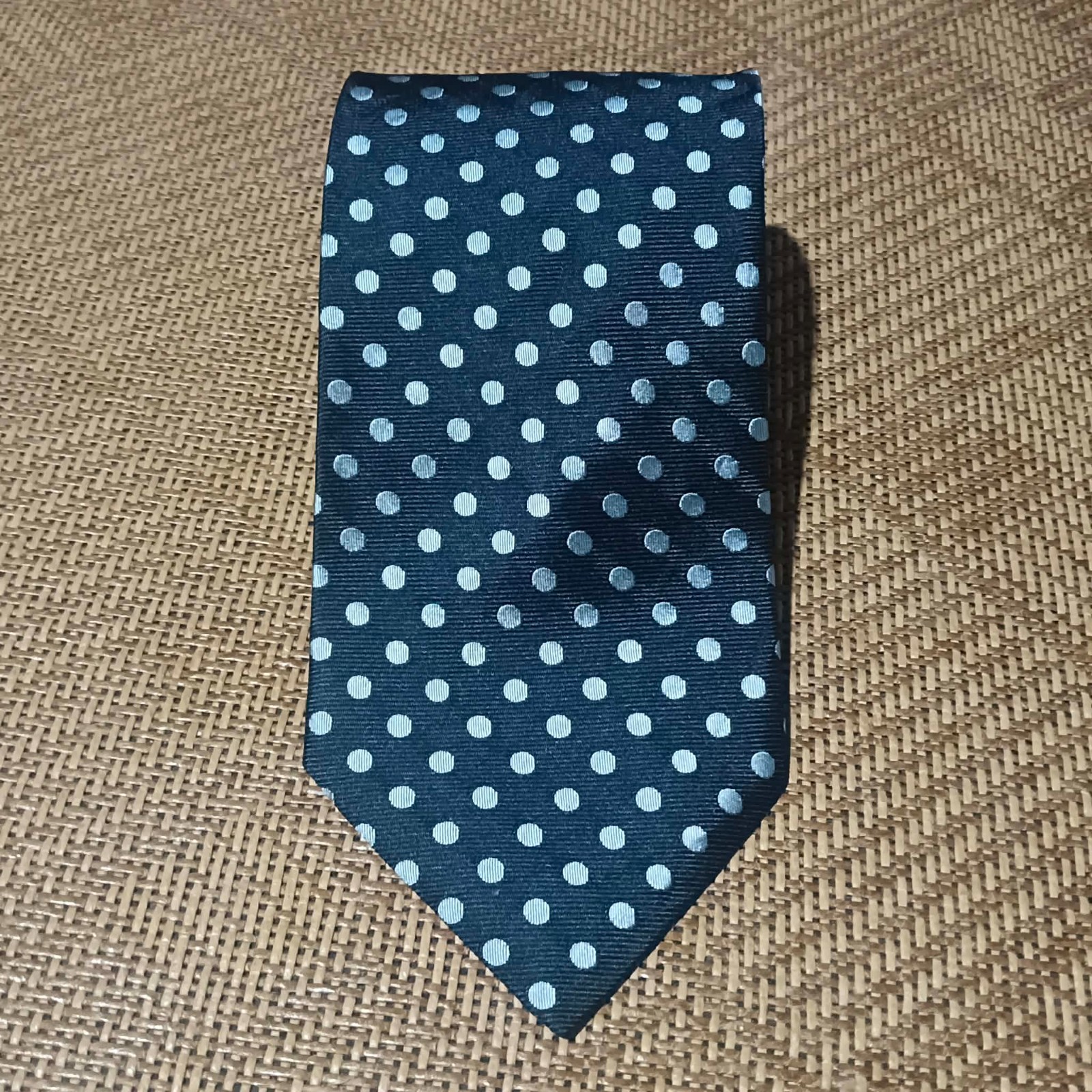 Aquascutum of London Mens Necktie Blue Polka Dot Silk Designer Tie