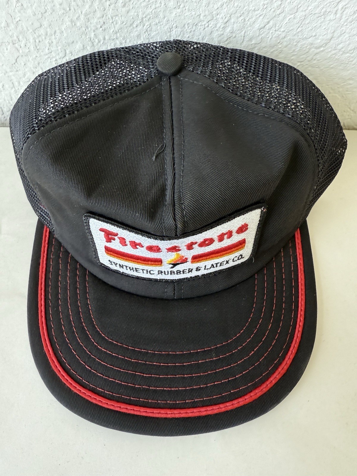 Vtg Firestone Synthetic Rubber & Latex Co Patch Hat Snapback Mesh