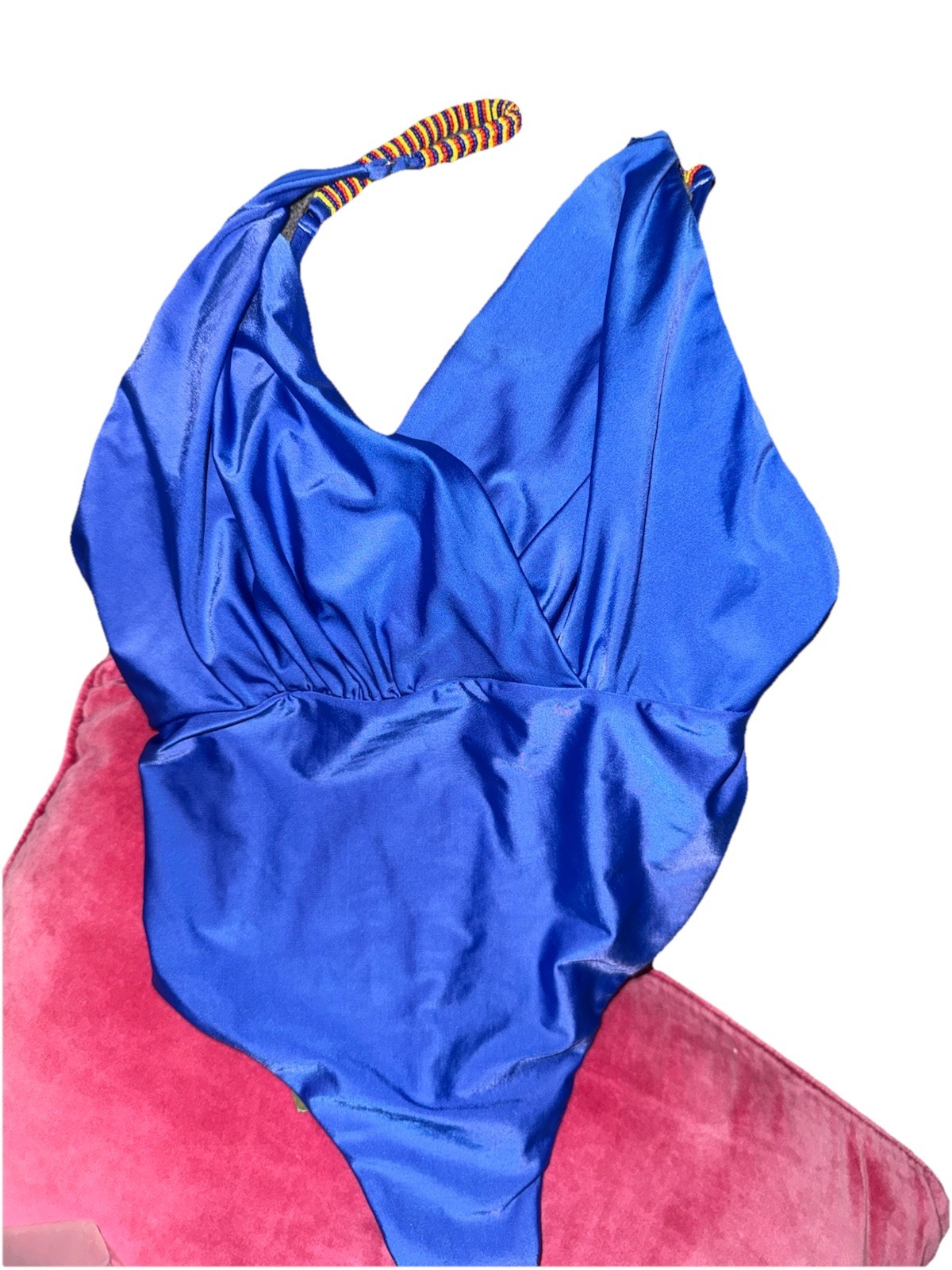 FARM Rio Blue Solid One Piece Swimsuit XL Beaded Adjustable Spaghetti Straps