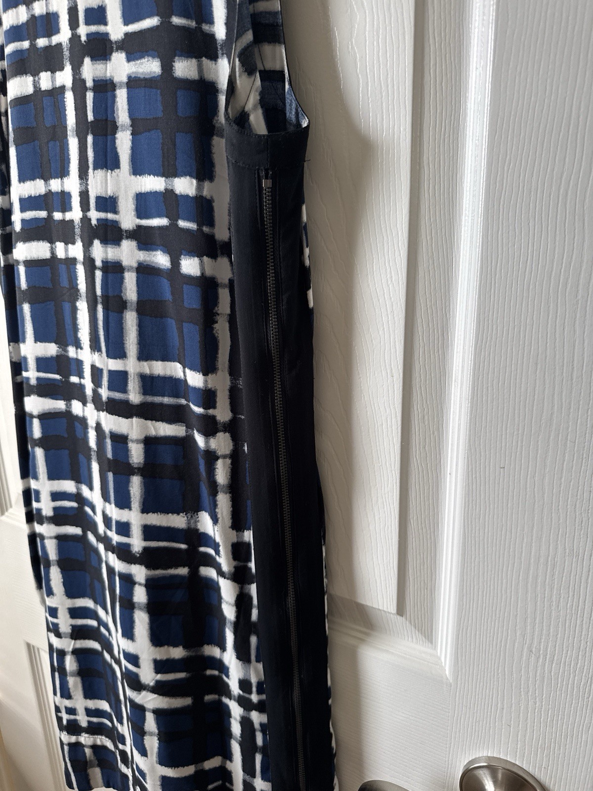 Banana Republic Blue Black White Abstract Plaid Sheath Dress Side Zippers Size 2