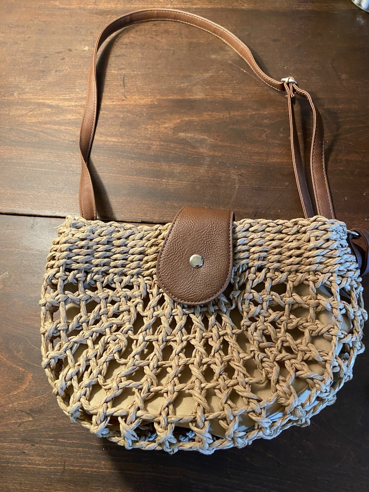 Straw Woven Half Moon Women’s Beige Crossbody Bag Lined