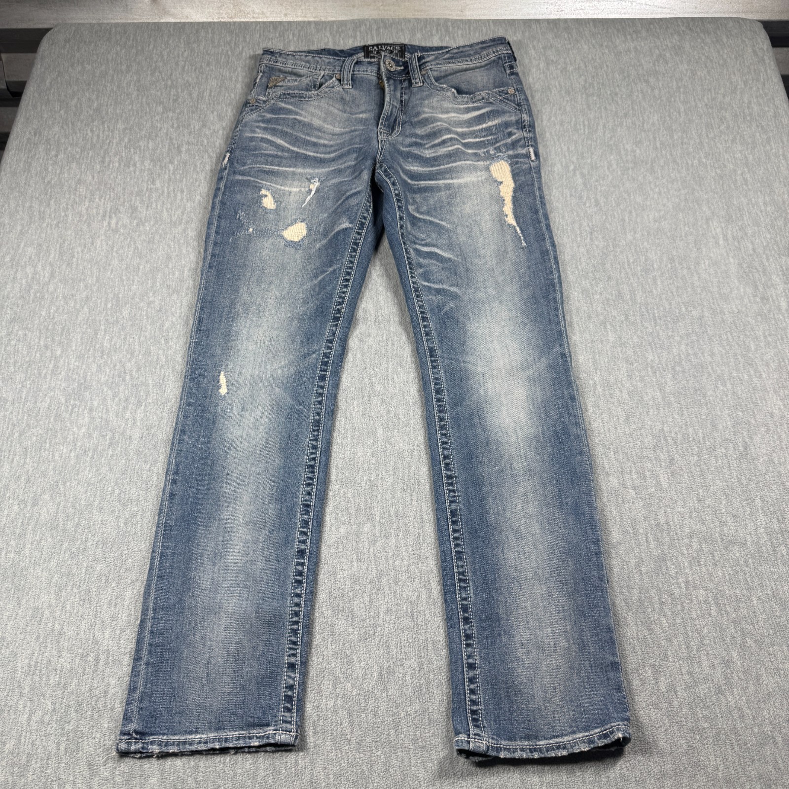 Salvage Jeans Mens 31×32 Havoc Straight Slim Fit Blue Distressed Denim Pants