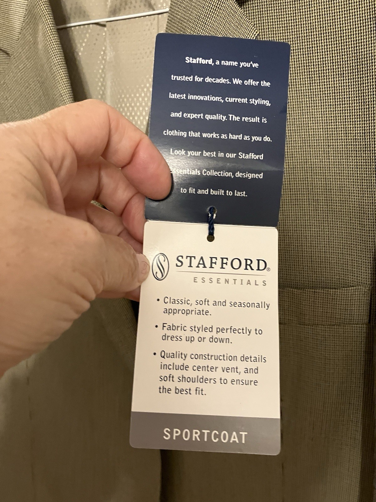 Stafford Men’s 42 L Polyester &Rayon Light Brown Sport Coat NWT