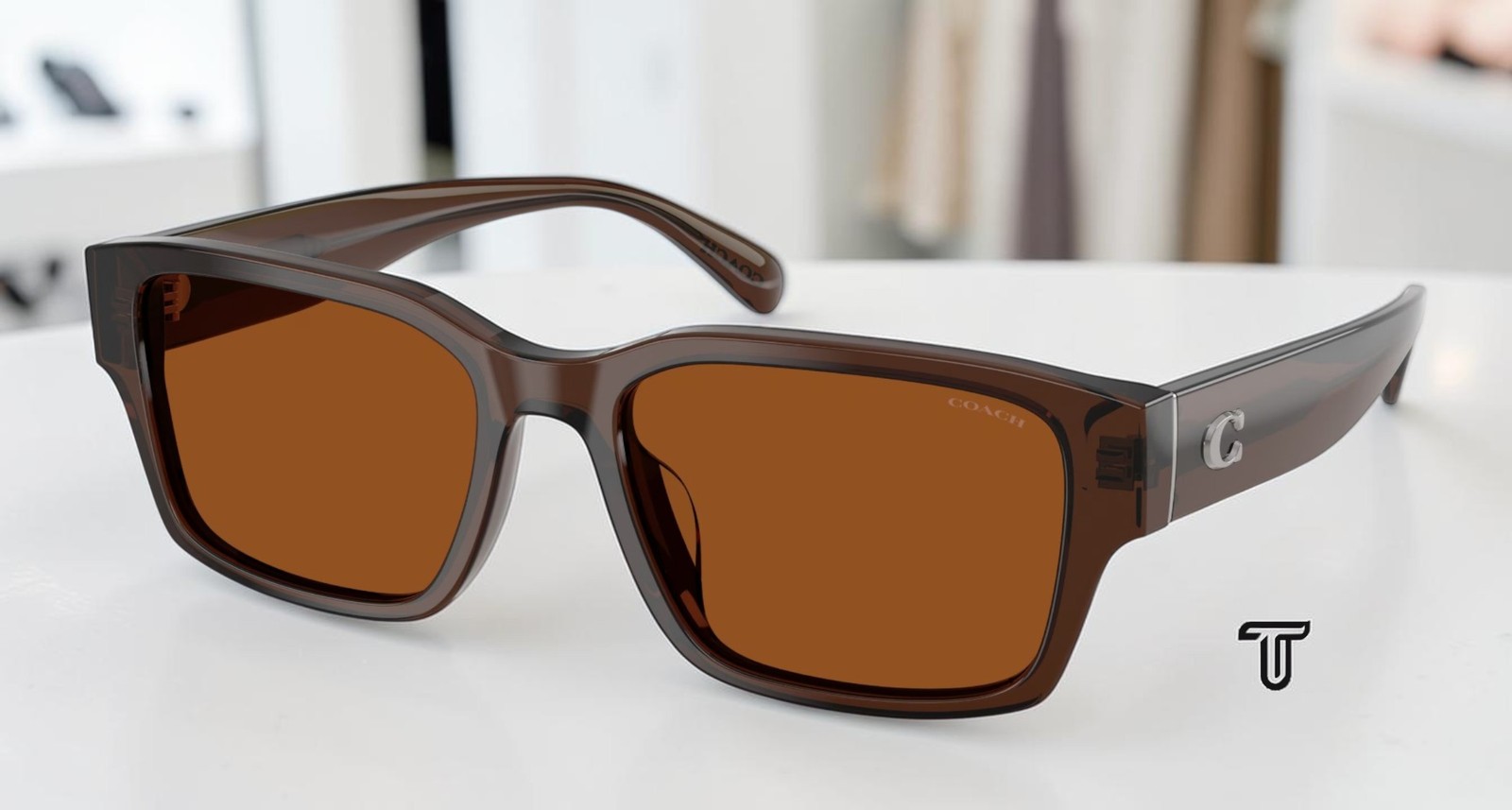 COACH HC8441U 591173 Cby96 Transparent Brown Brown Solid 55 mm Men’s Sunglasses