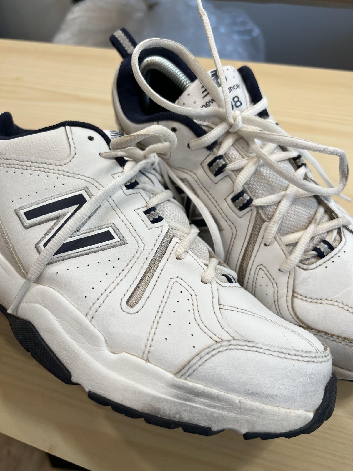 New Balance 608 Training Shoes Mens Size 10 White Leather Wide 2E Sneakers