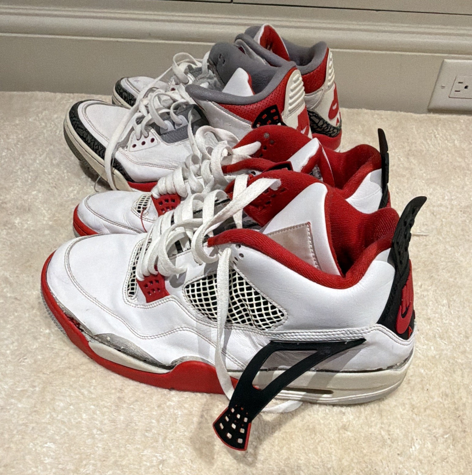 Nike Jordan 3 Cardinal and Jordan 4 fire red size 13 (FOR PARTS – Soleswap ect)