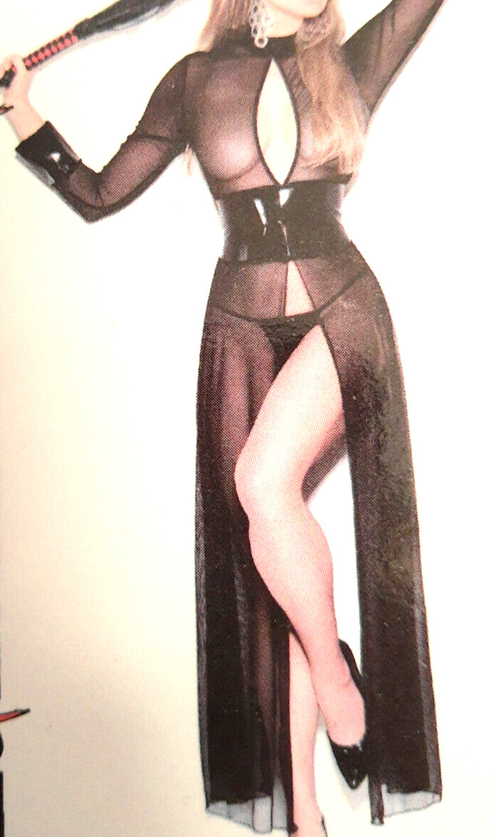 ELEGANT MOMENTS LEATHER Black Mesh/PVC/vinyl open front gown size Large (L) NEW