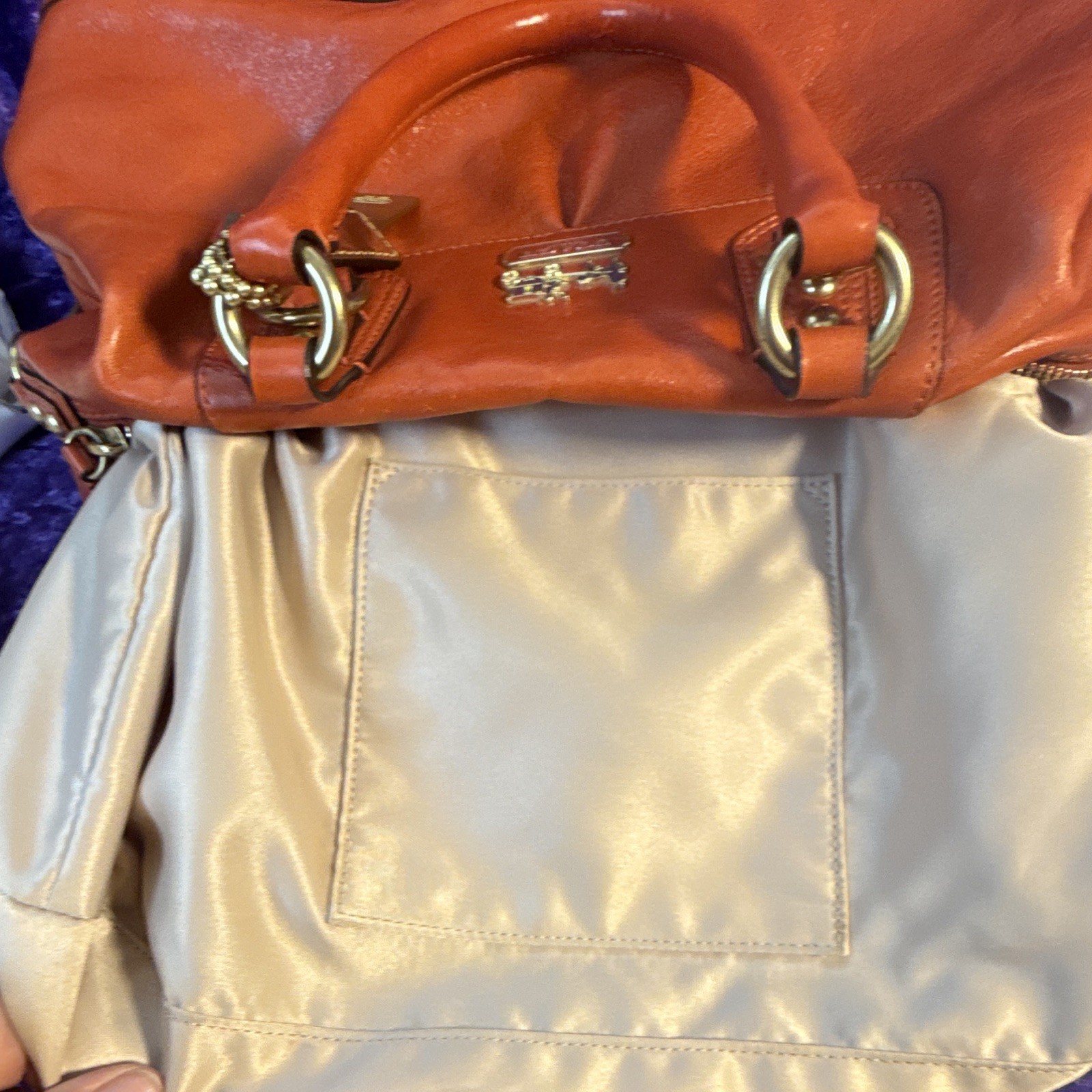 Coach Orange Large Satchel Top Handle Zip Detachable Strap Silver Hardware