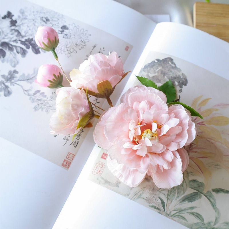 21cm Chinese Hanfu Faux Silk Flower Hairpin Floral Headpiece Accessory