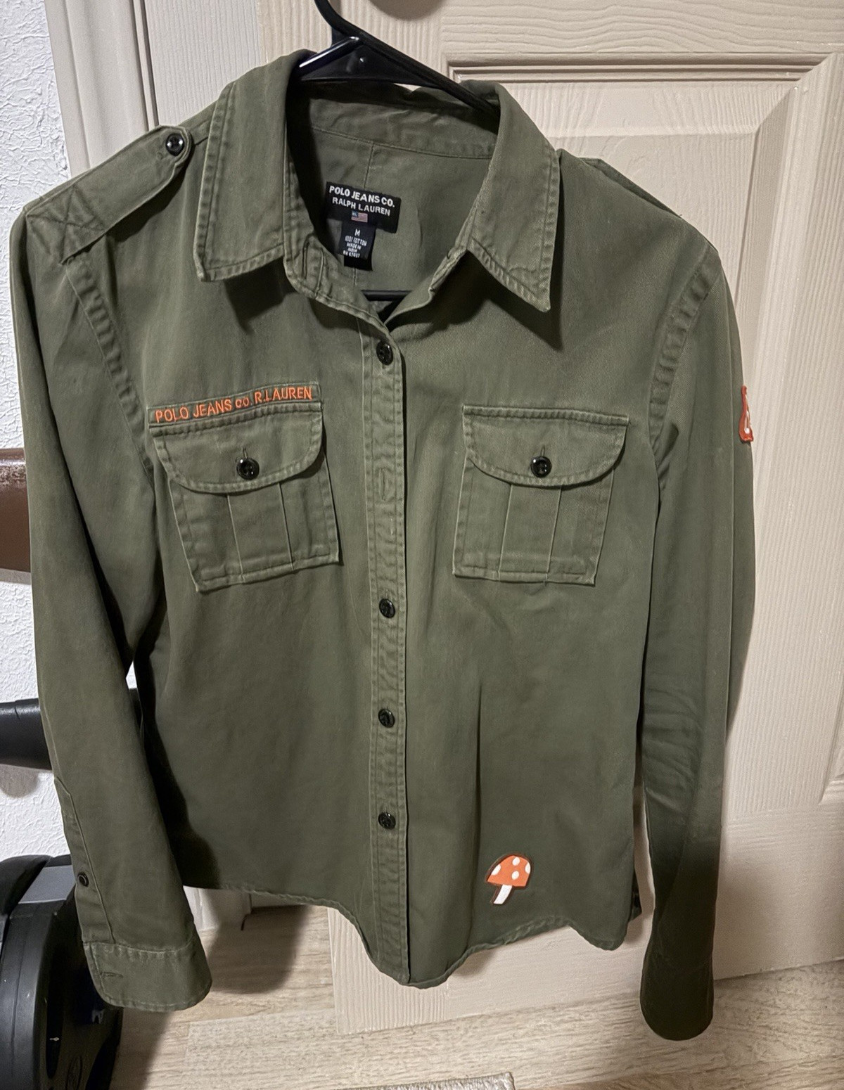 Polo Jeans Co. Ralph Lauren Green Solid Collared Button-Front Shirt Jacket M