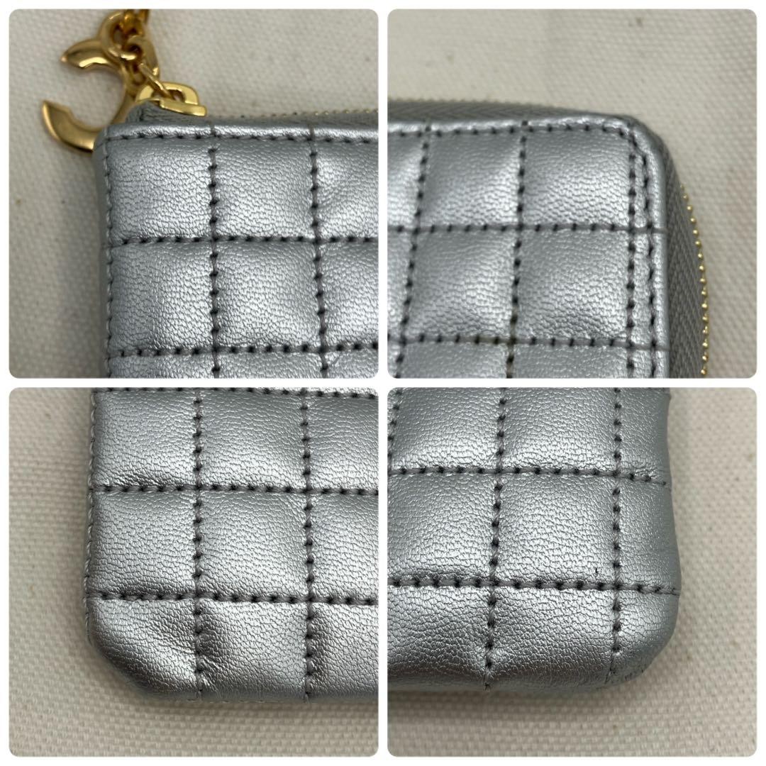 CELINE Quilted Leather Clutch Bag Silver C Charm Unused Ladies Fashion