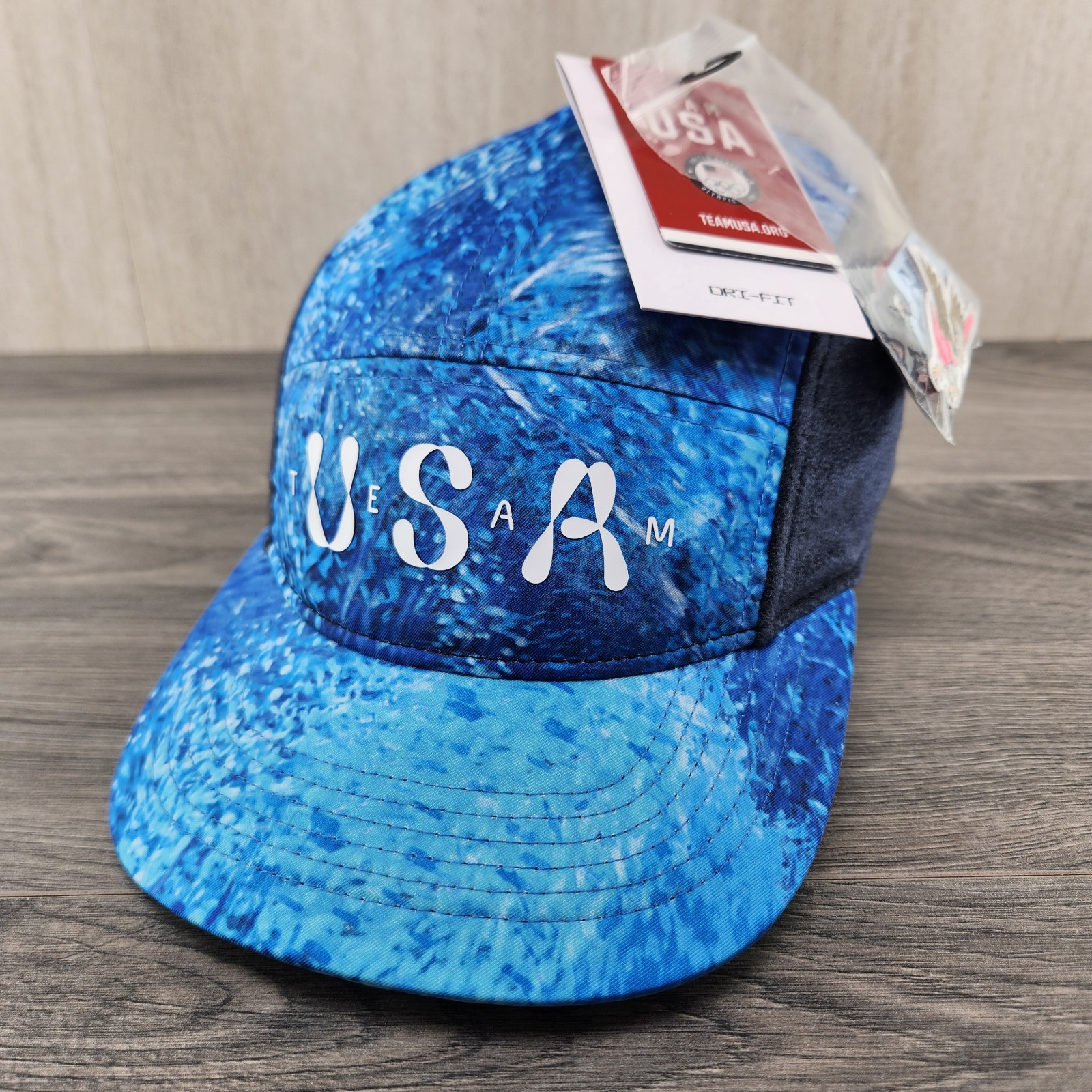Nike Fly 5 Panel Hat USA Olympic Team Patches Size S/M Dri Fit Blue Running New