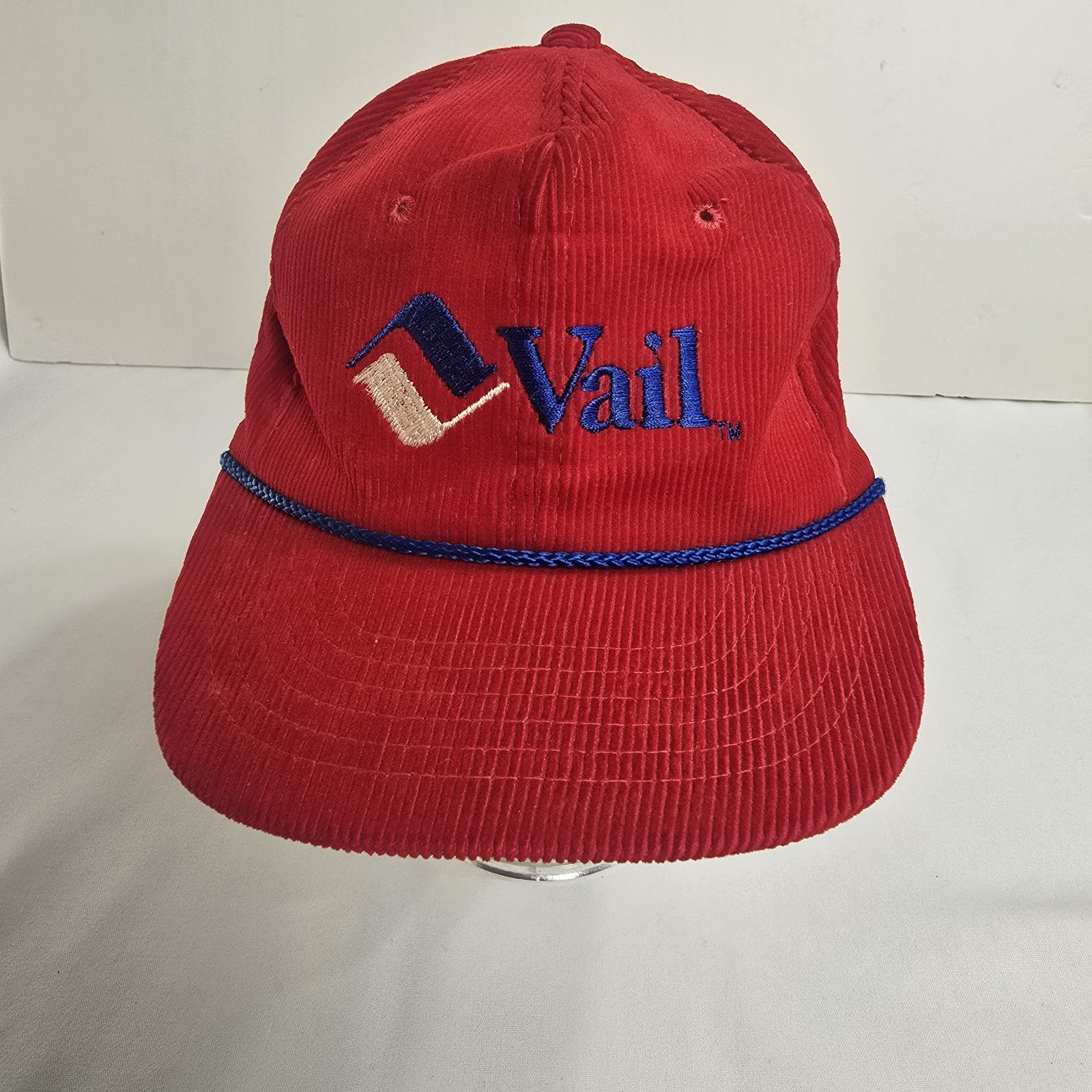 Vtg Red Corduroy Snapback Vail Colorado Hat Cap 80s 90s Ski Resort Rope