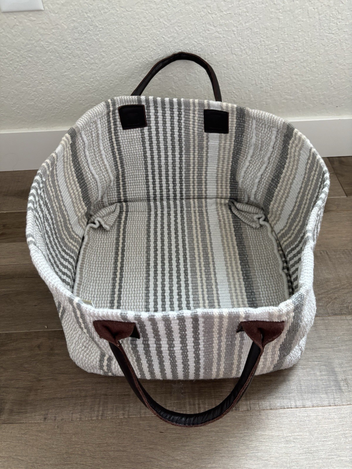 Dash & Albert Handwoven Rug Co. Storage Basket Tote, Leather Handles 100% Cotton