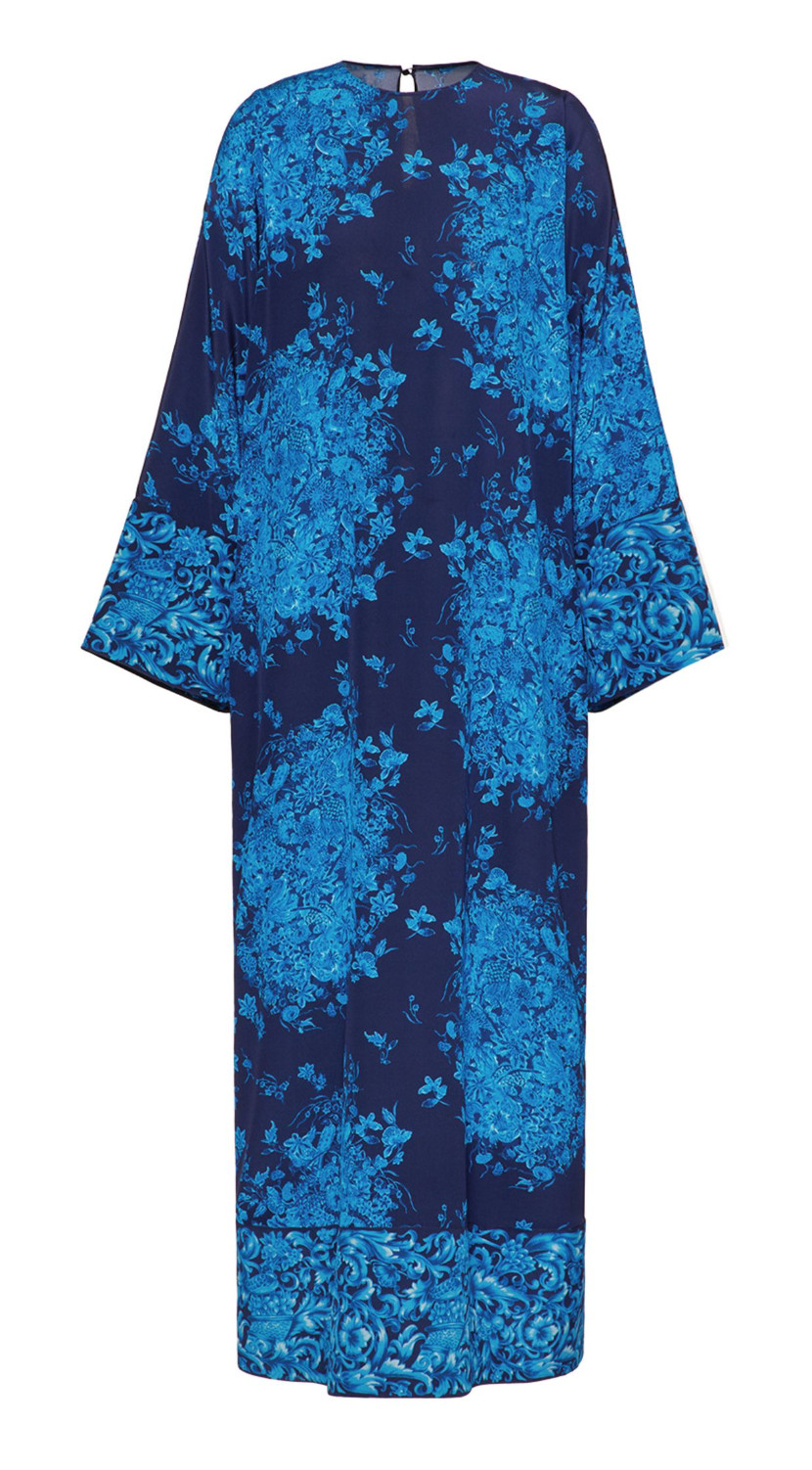 VALENTINO GARAVANI SILK Caftan Maxi Dress Delft Floral Print Kleid Maxikleid M