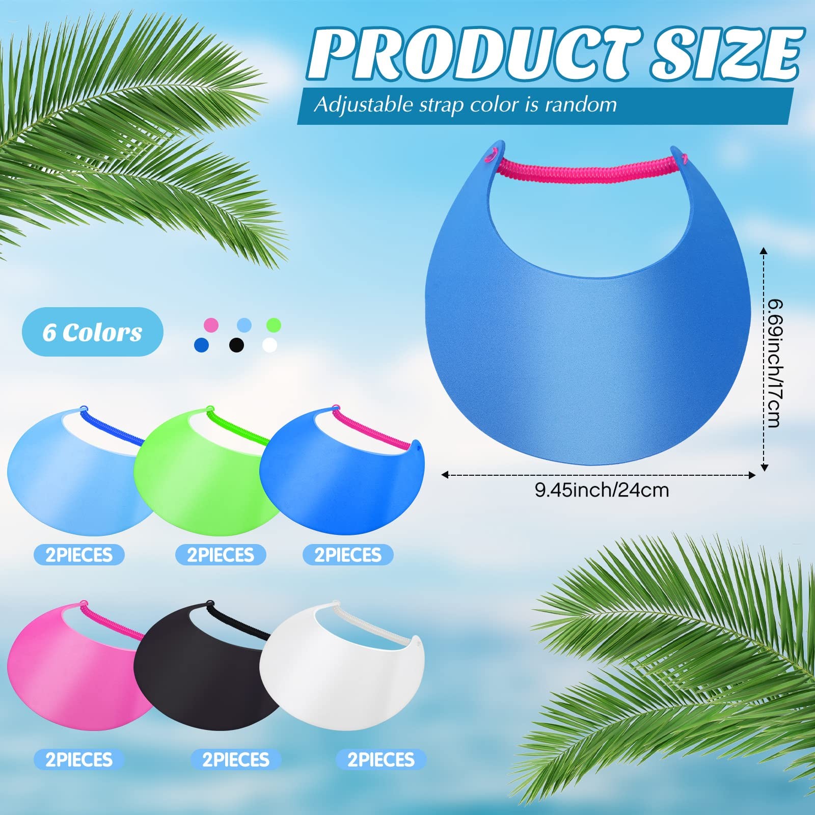 12 Pieces Foam Sun Visors for Women Bulk Summer Adjustable Foam Visors