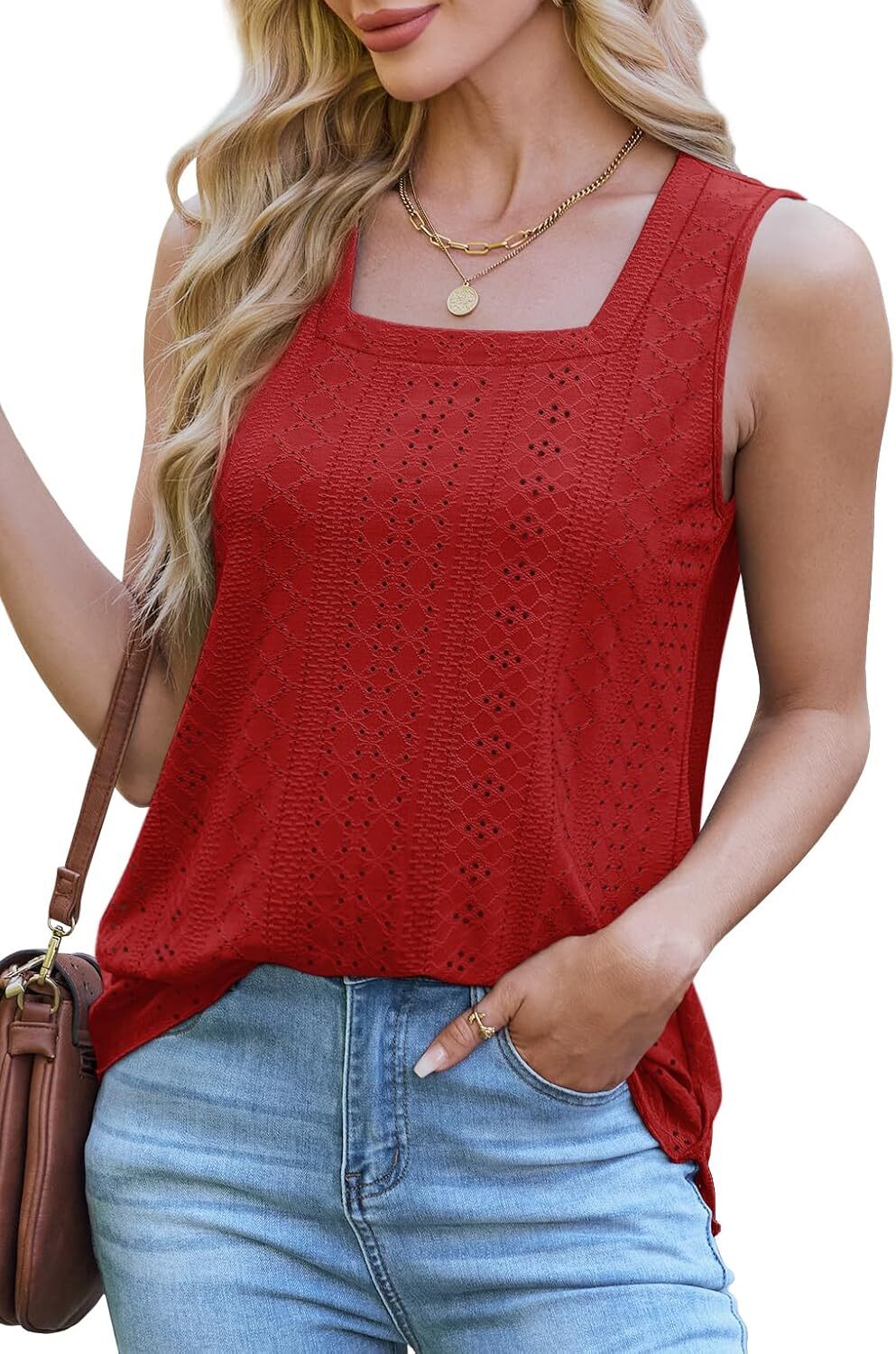 Womens Square Neck Tank Top Sleeveless Loose Fit Casual Summer Beach Vacation