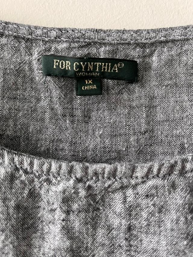 For Cynthia Gray Linen Blend Asymmetric Tunic Top Blouse 1X Lagenlook Coastal