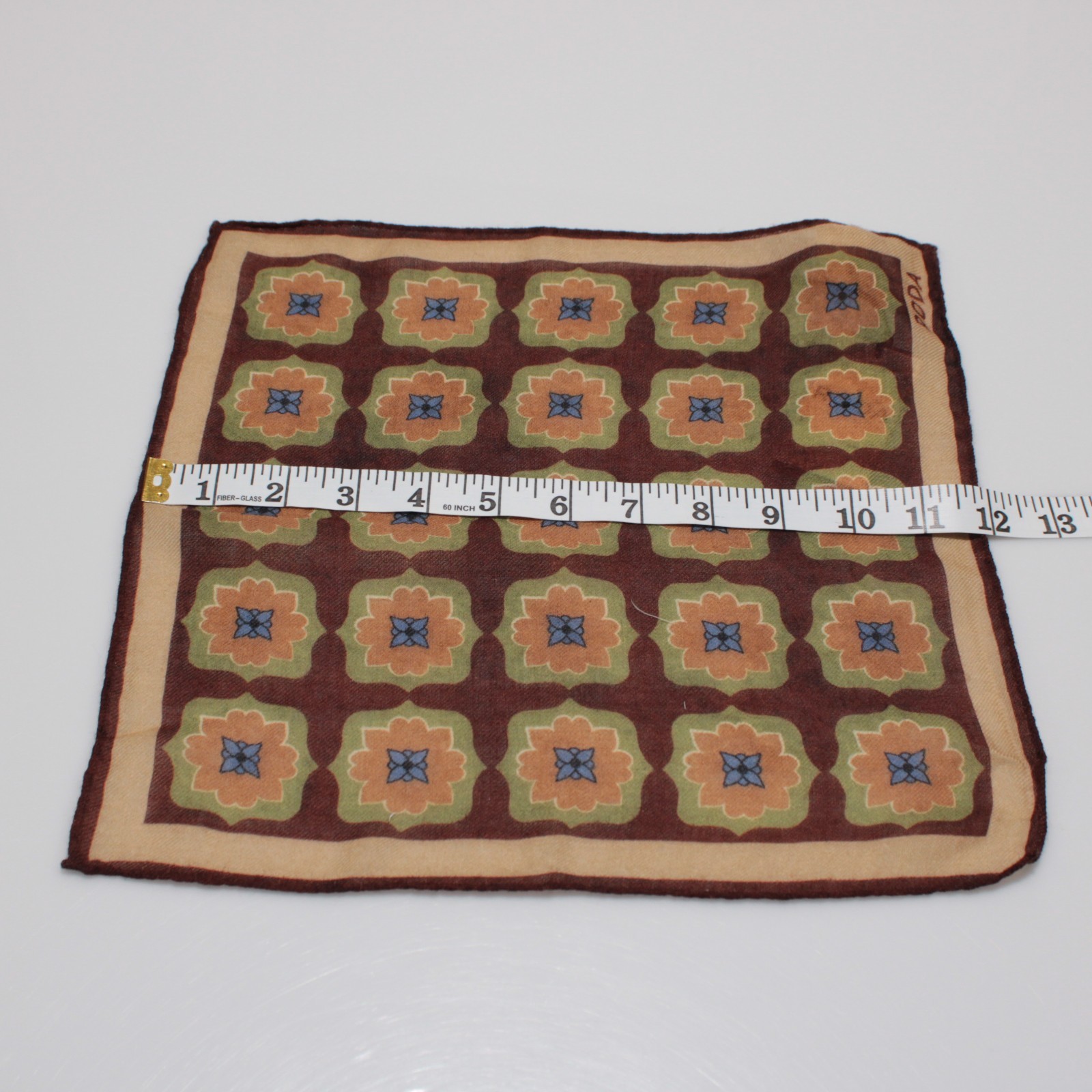 Roda NWT 100% Wool Pocket Square Brown / Green / Orange / Blue Geometric Print