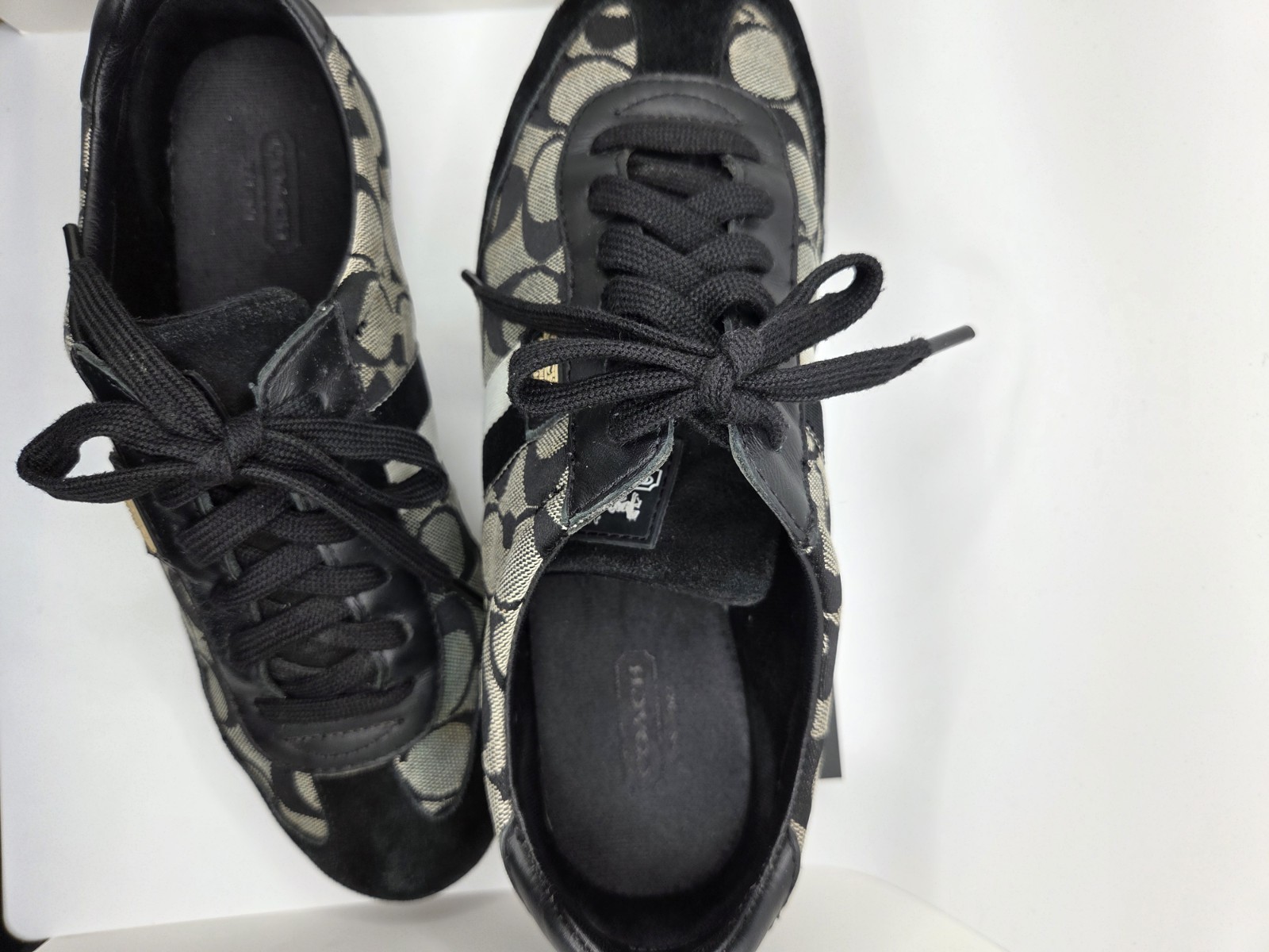 Y2K Coach Joss Sig. Monogram Canvas/Suede Sneakers Black/Gray Q293 Women’s 8.5