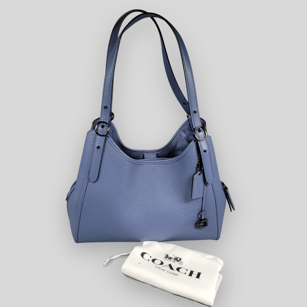 Coach Lori Shoulder Bag Washed Chambray Blue Pebble Leather Purse + Dust Bag