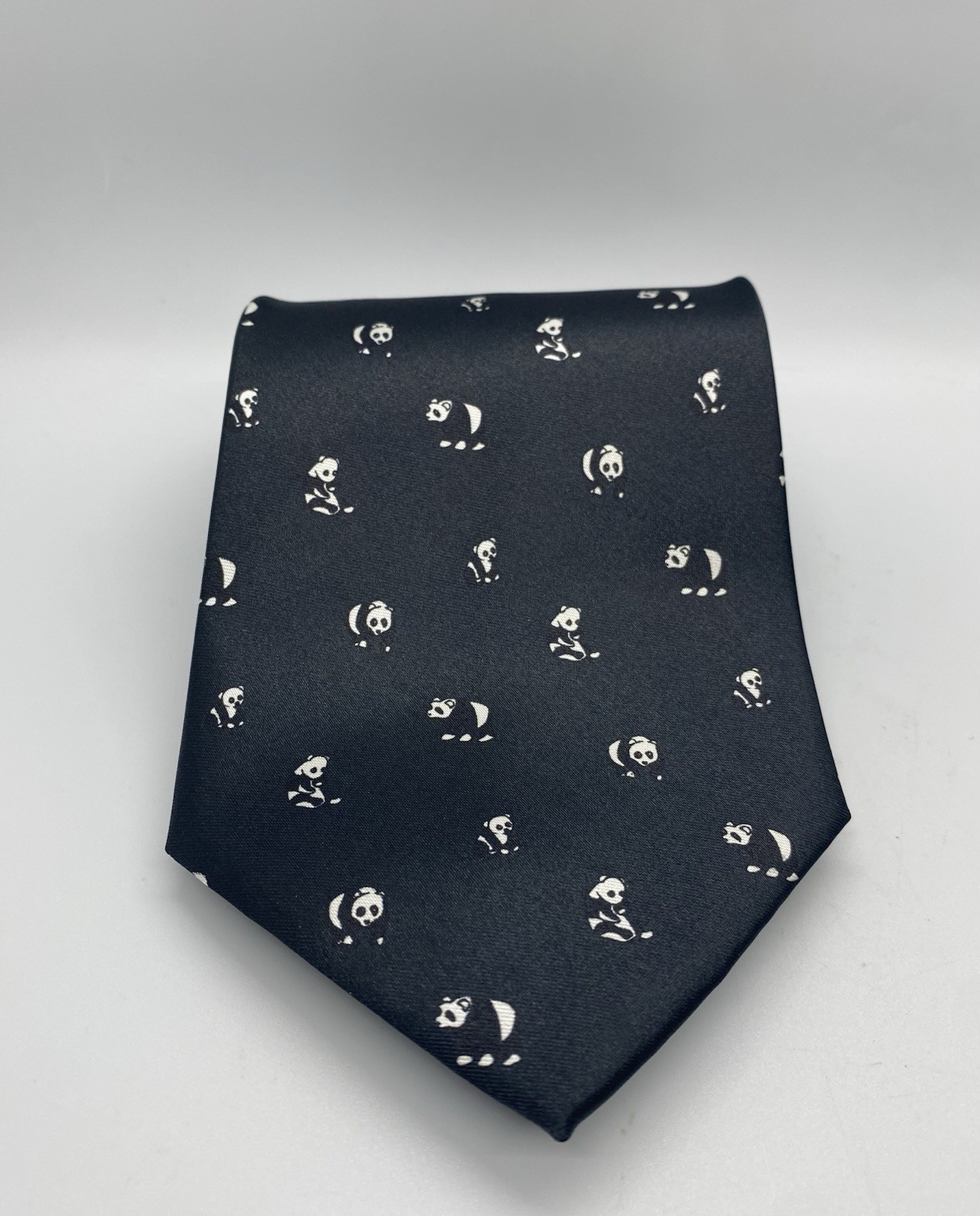 Whimsy Panda Neck Tie Mens Black Animal Print Modern Novelty Suit Dark KAI LONG