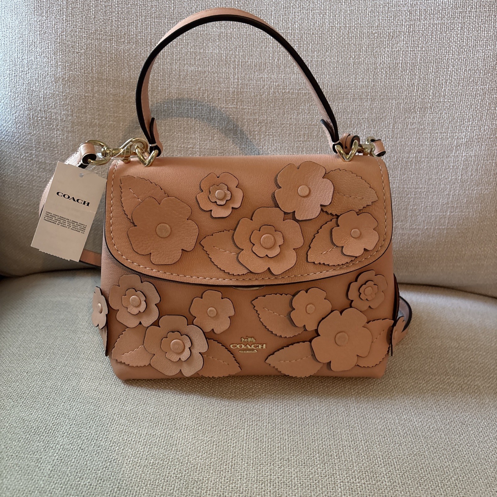 NWT COACH Emory Top Handle Bag with Floral Appliqué in Light Pink Color CDY44