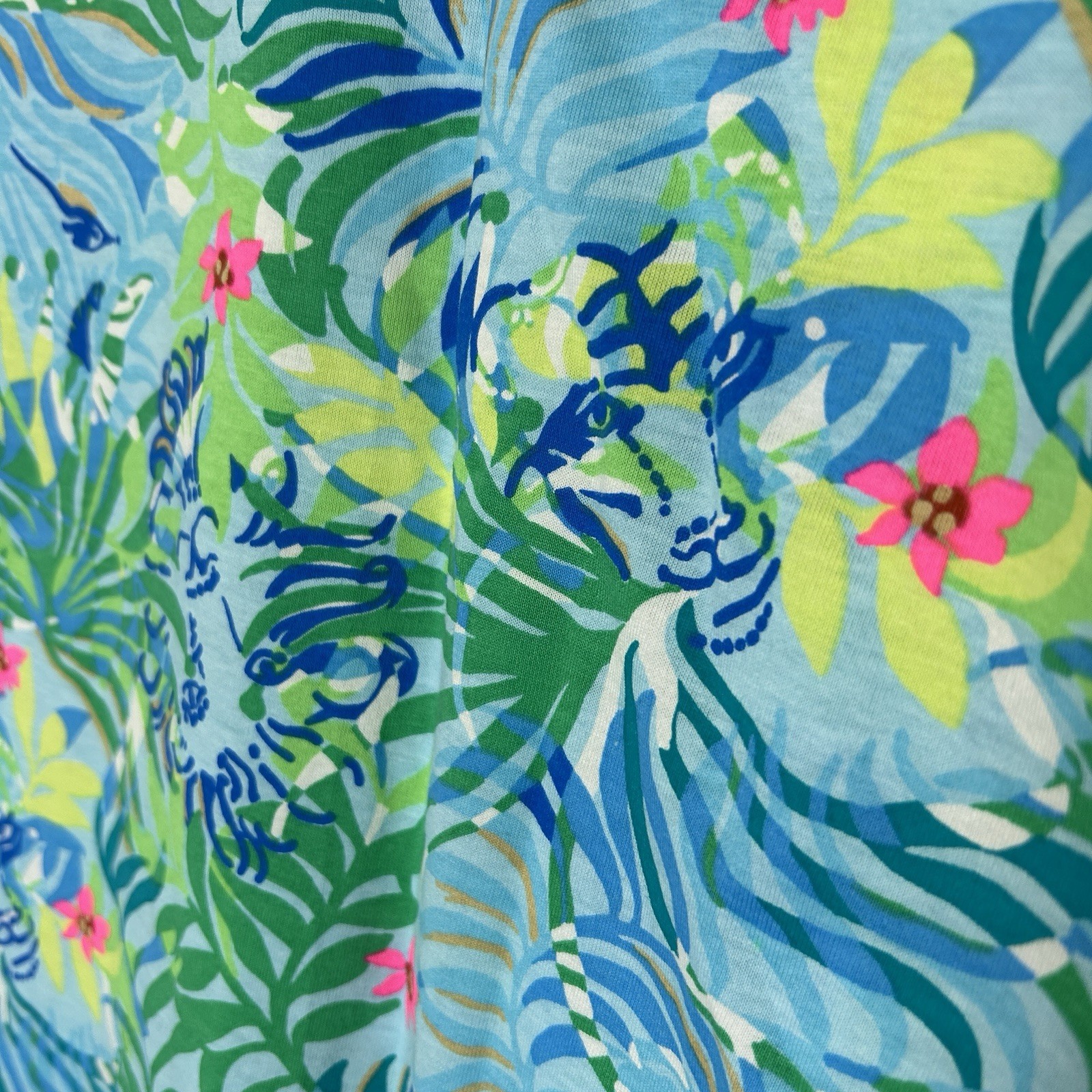 Lilly Pulitzer Dress Extra Large Blue Green Etta Short Sleeve Via Parigi Lions