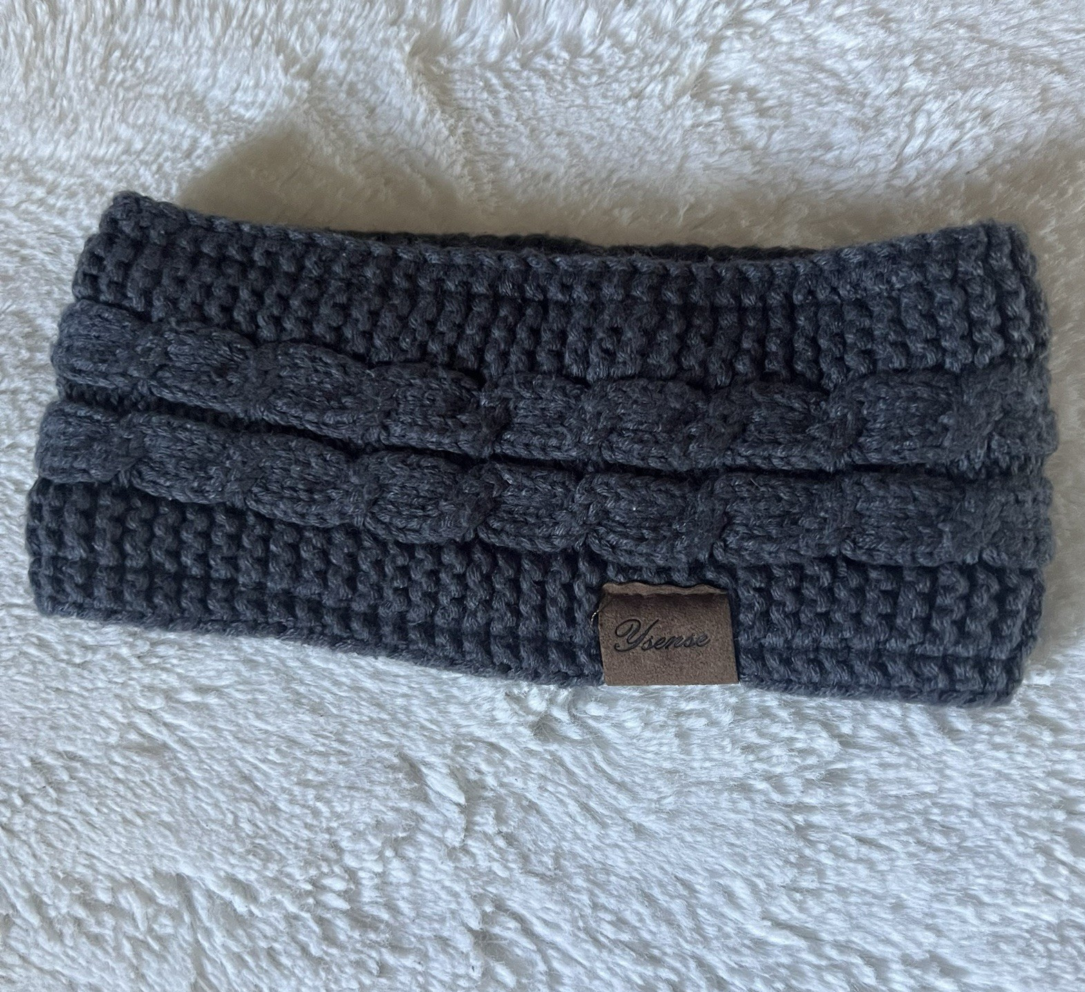 Usense Women’s Gray Solid Knit Lined Ear Warmer Headband Classic Logo