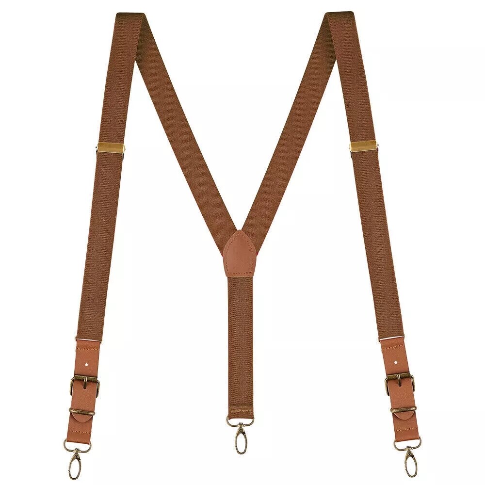 2PCS Men’s Suspenders Y Back Adjustable Leather Y-Shaped Hooks Pants Braces