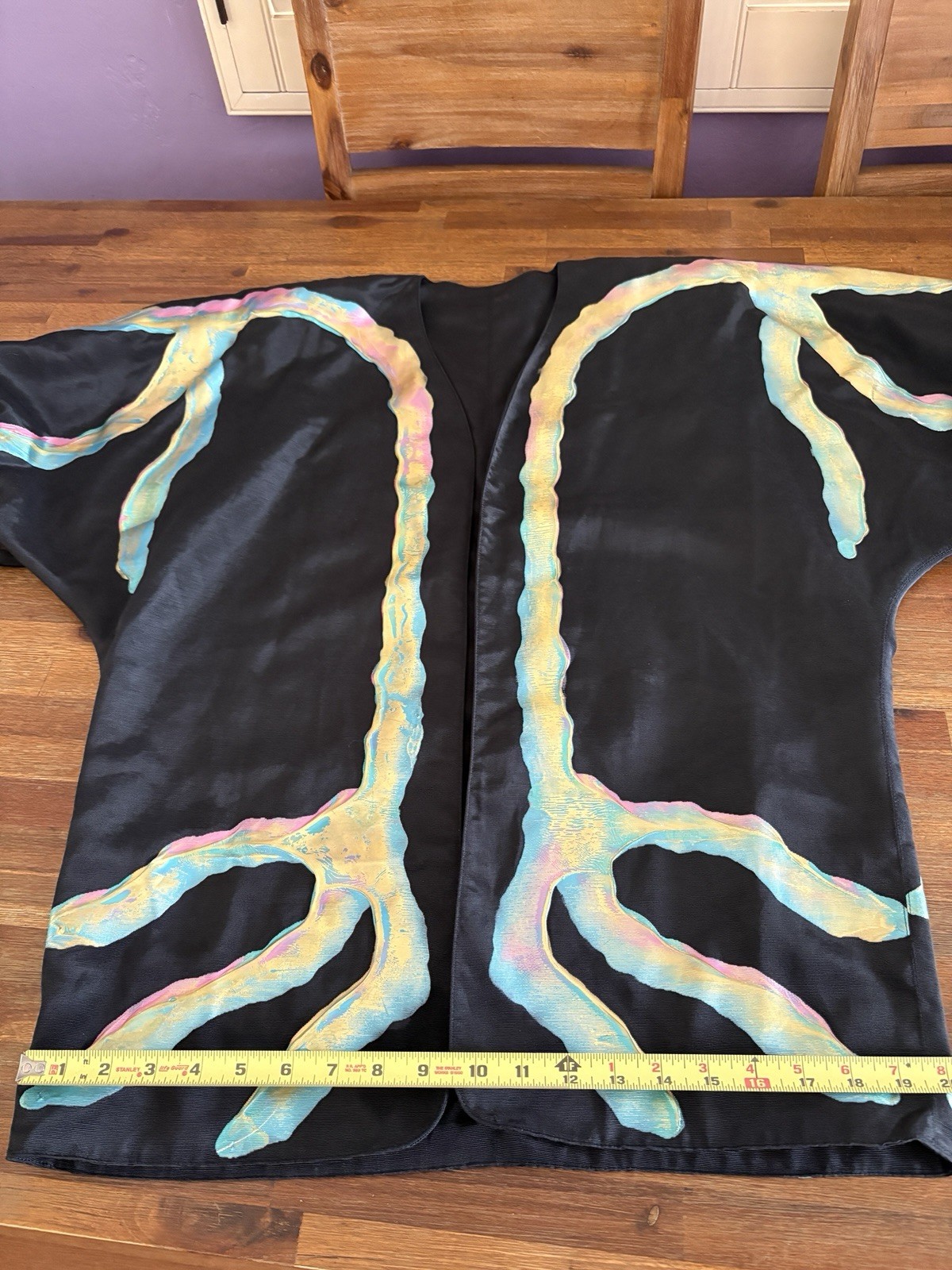 VTG TERRY & TONI Hand Painted Kimono Jacket Black Batwing Cocoon Art To Wear 80s