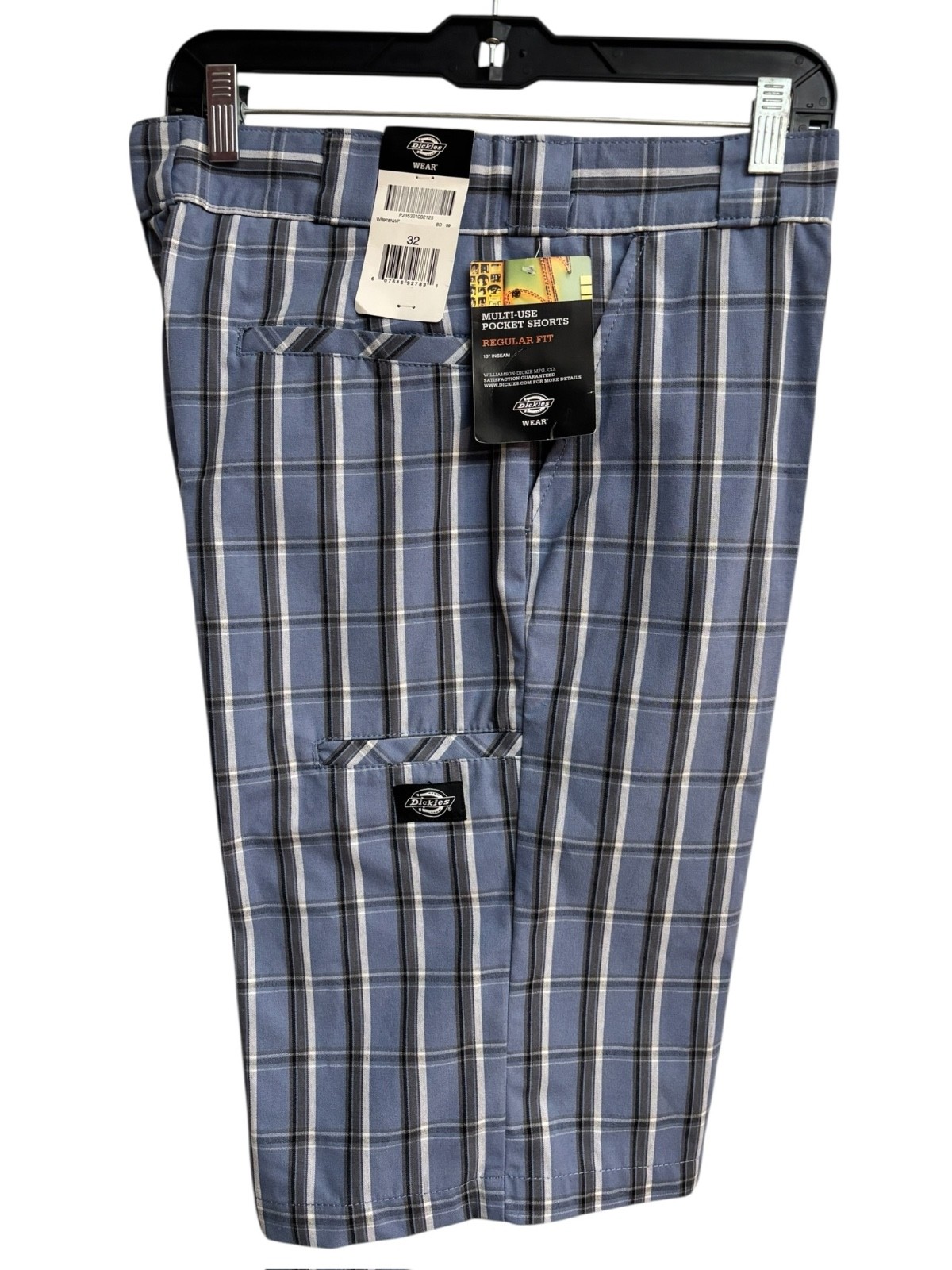 dickies mens blue plaid regular fit twill cell phone pocket work shorts new 32