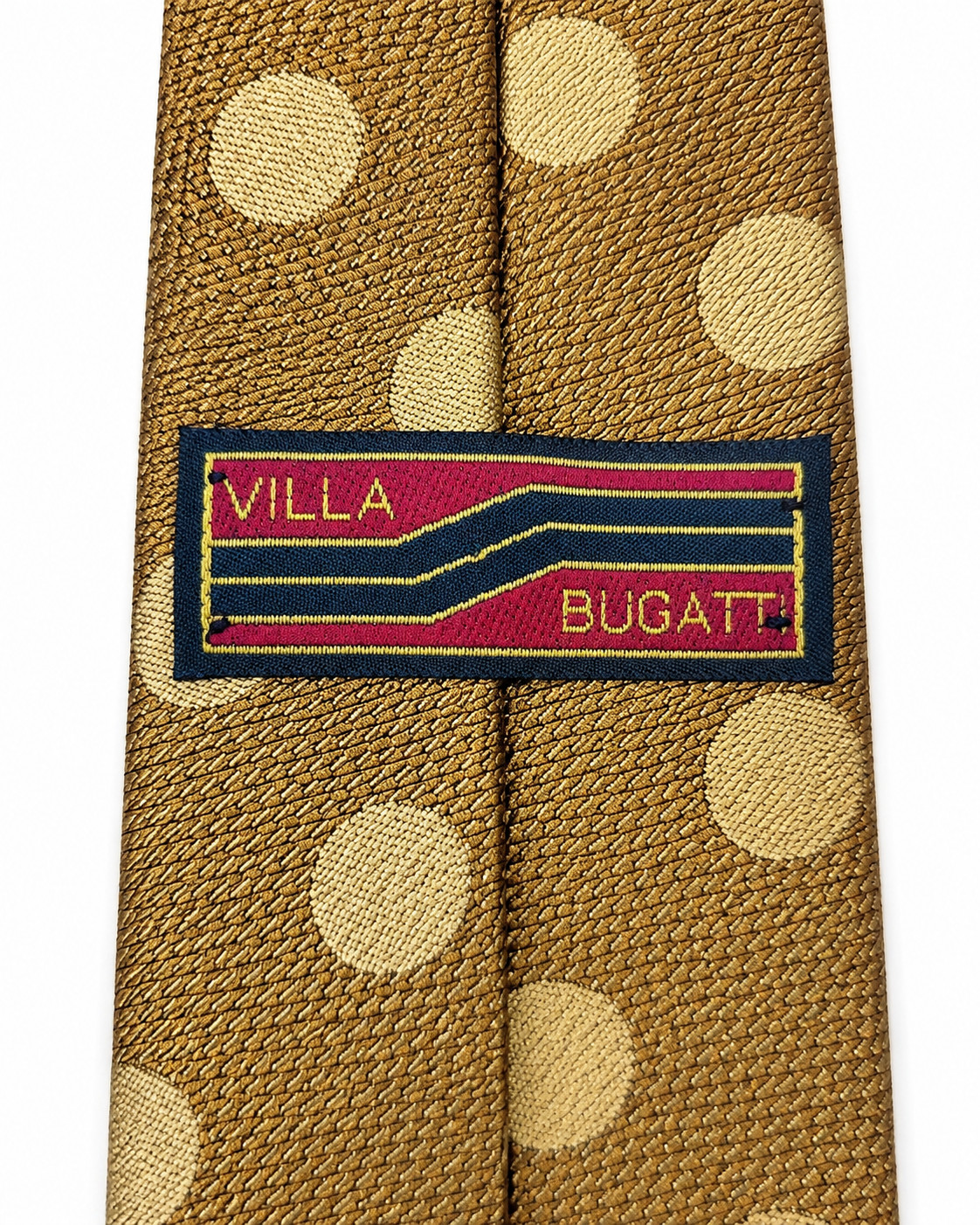 Villa Bugatt Gold Polka Dot Silk Tie Made USA 3.5″ Wide Y2K Vintage