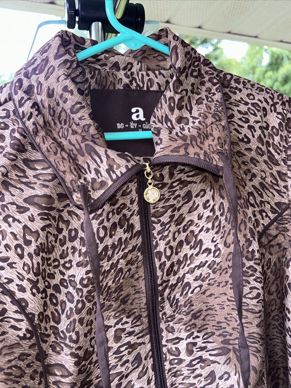 Women Active Leopard Jacket Petite Lg Animal Print Front Zip Pocket ac-tiv-ology