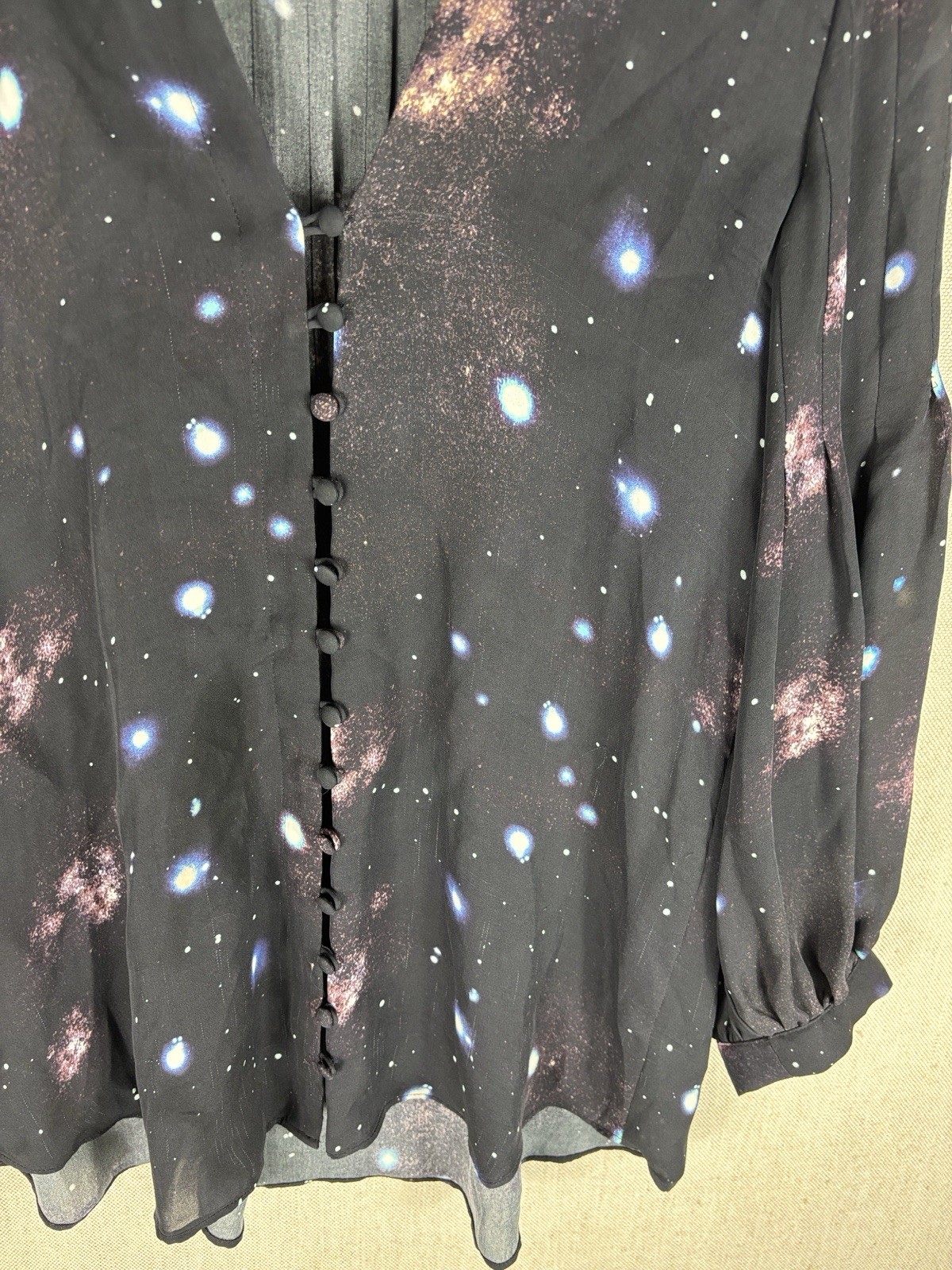 Parker Black Silk Celestial Print Button-Front Blouse Extra Small