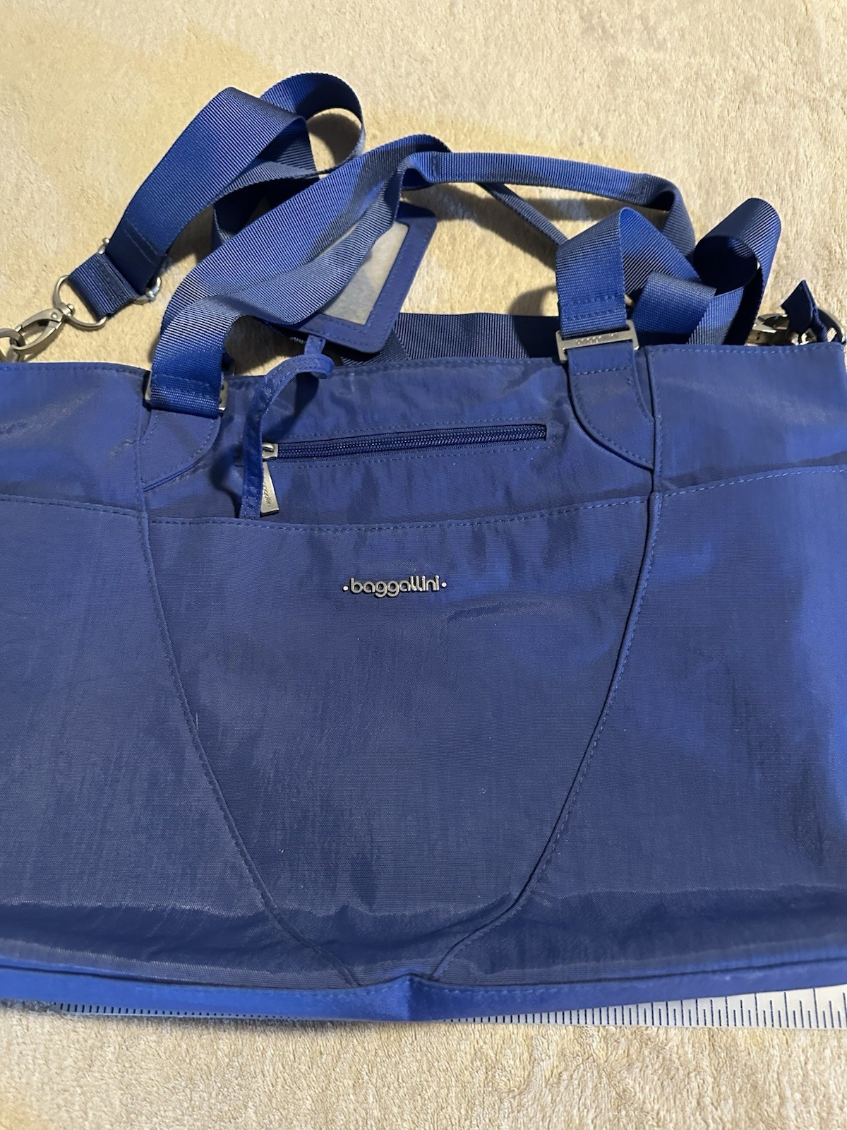 baggallini Blue Tote Bag Zip Closure, Detachable Strap, Inner/Outer Pockets