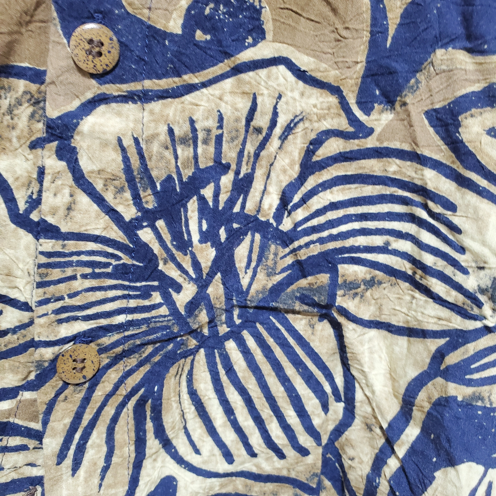 Jams World Shirt Men XL run Small Brown Blue Floral Hawaiian Lily Abstract Light