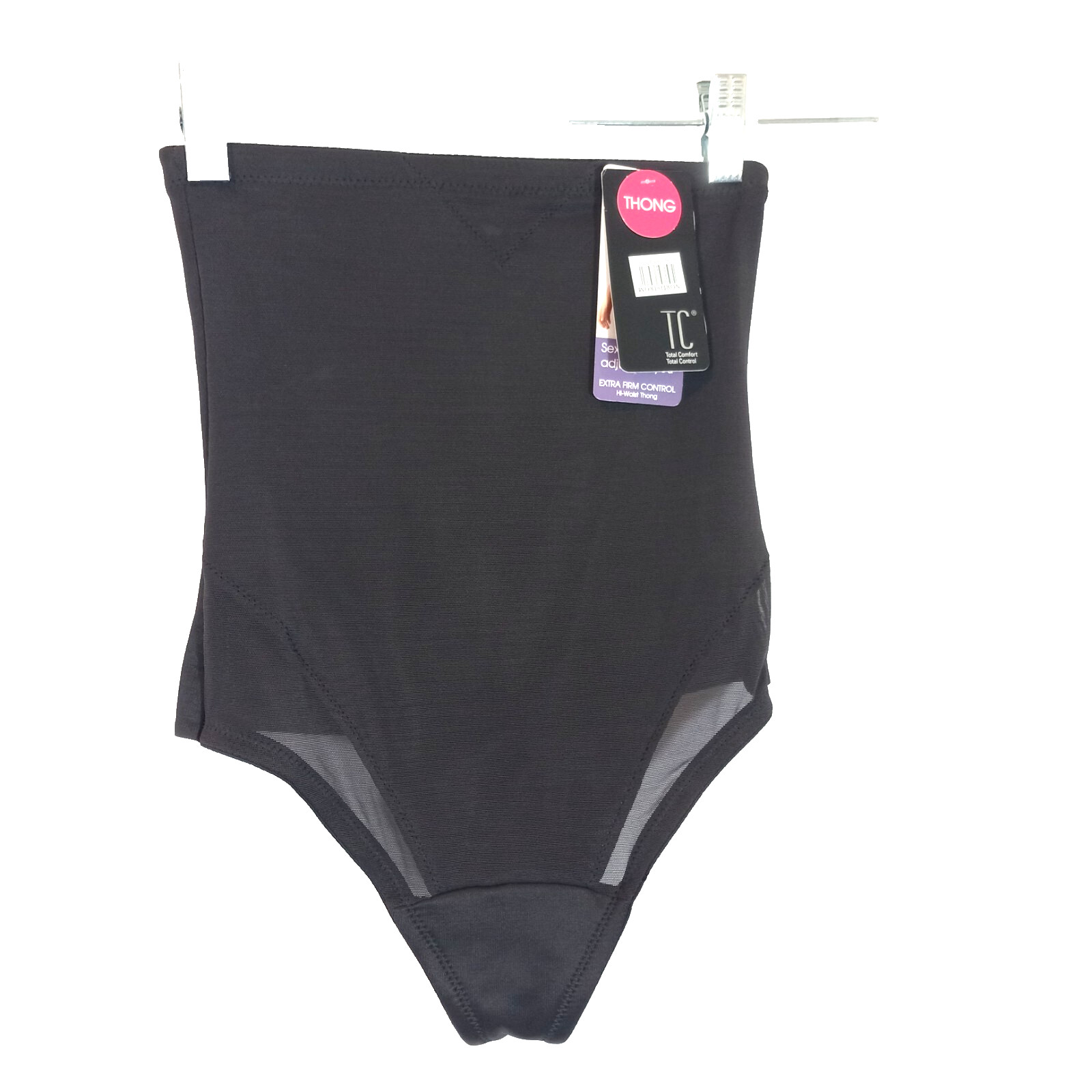 TC Fine Intimates Hi-Waist Thong Shapewear Medium Black Sheer NEW