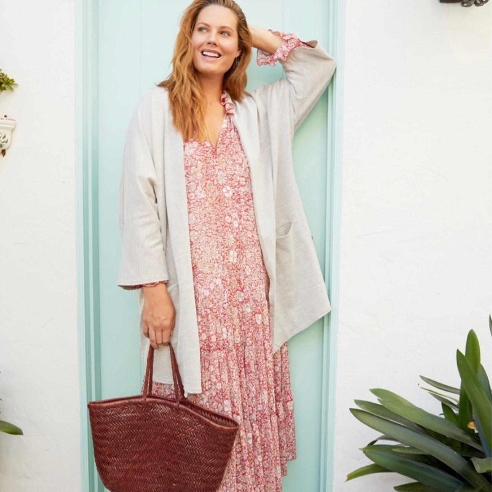 DONNI. Ribbed Lightweight Sweater Cardigan Jacket Coat in Sandwash OSFA