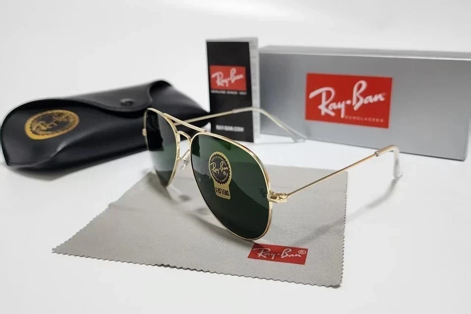 Ray-Ban RB3025 Aviator Pilot Sunglasses Gold Frame Glass Lens 58mm Unisex