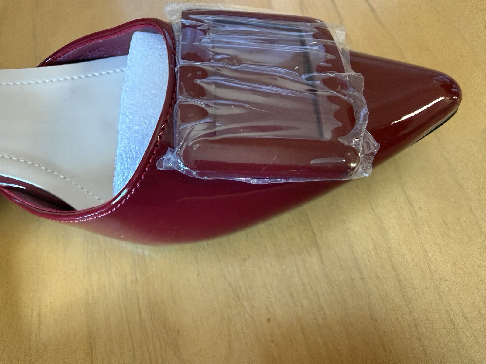Burgundy Patent Leather Solid Pointed Toe Strappy Buckle Heels US 11