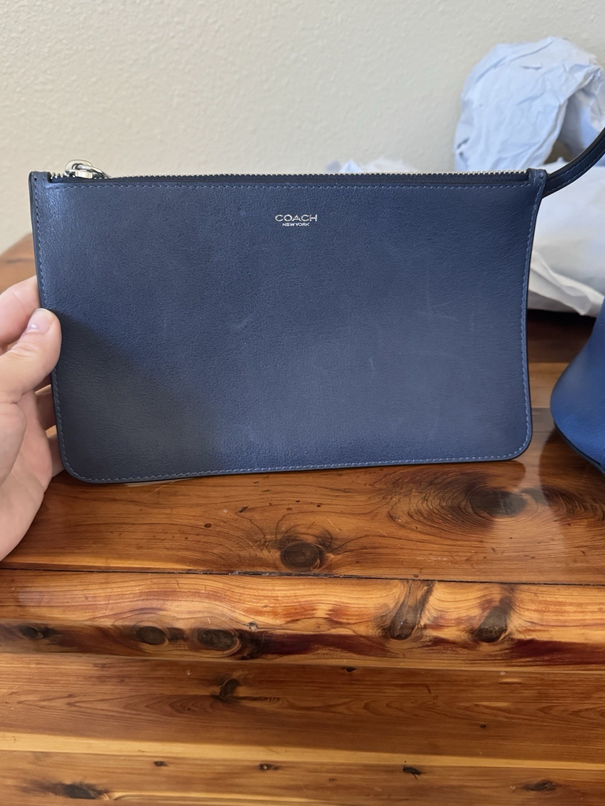 Coach Navy Bleeker 36 Bag w/ Adjustable Strap, Zip Pouch & Dust Bag