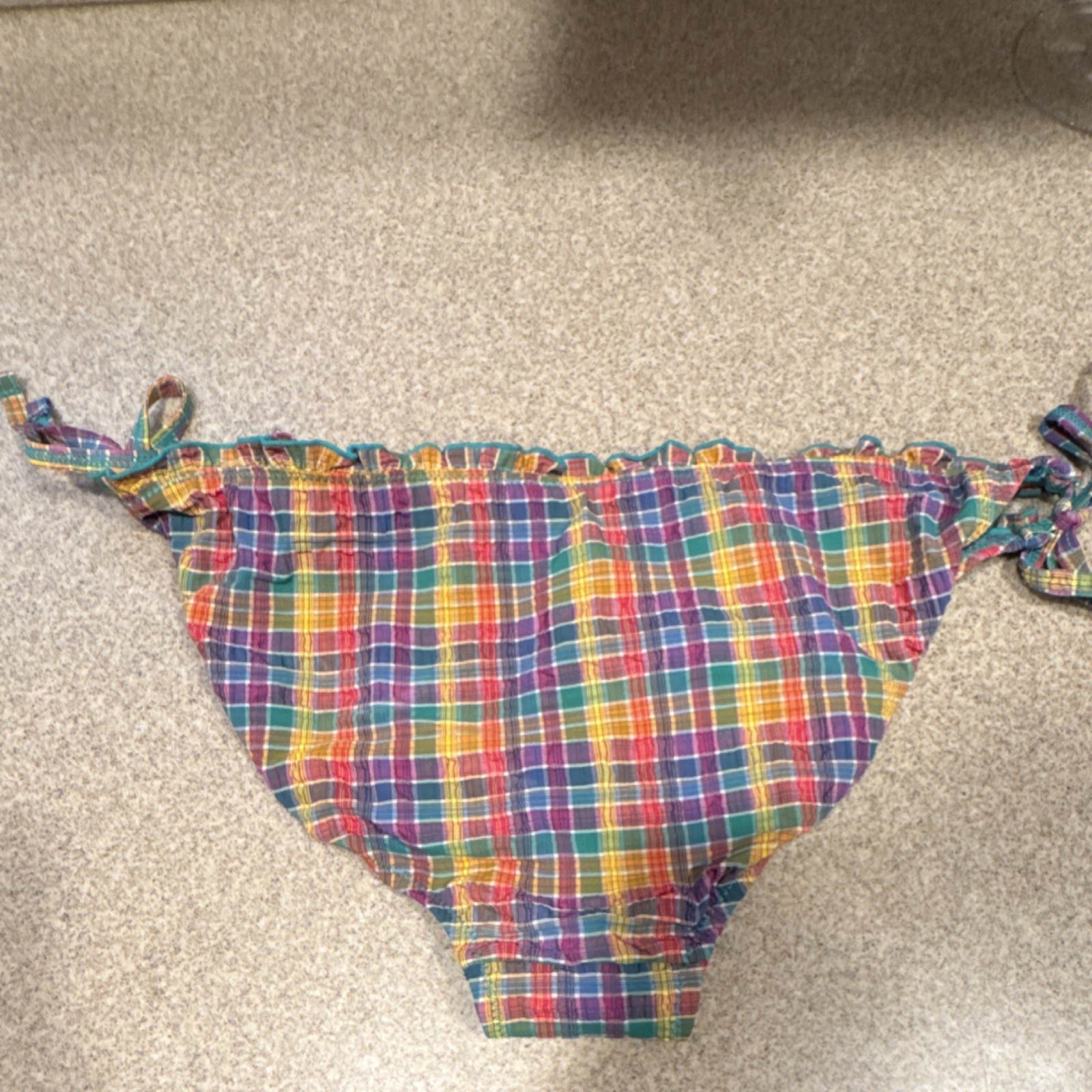 Xhilaration Plaid Side Tie Bikini Swim Bottom Multicolor Turquoise Lined L